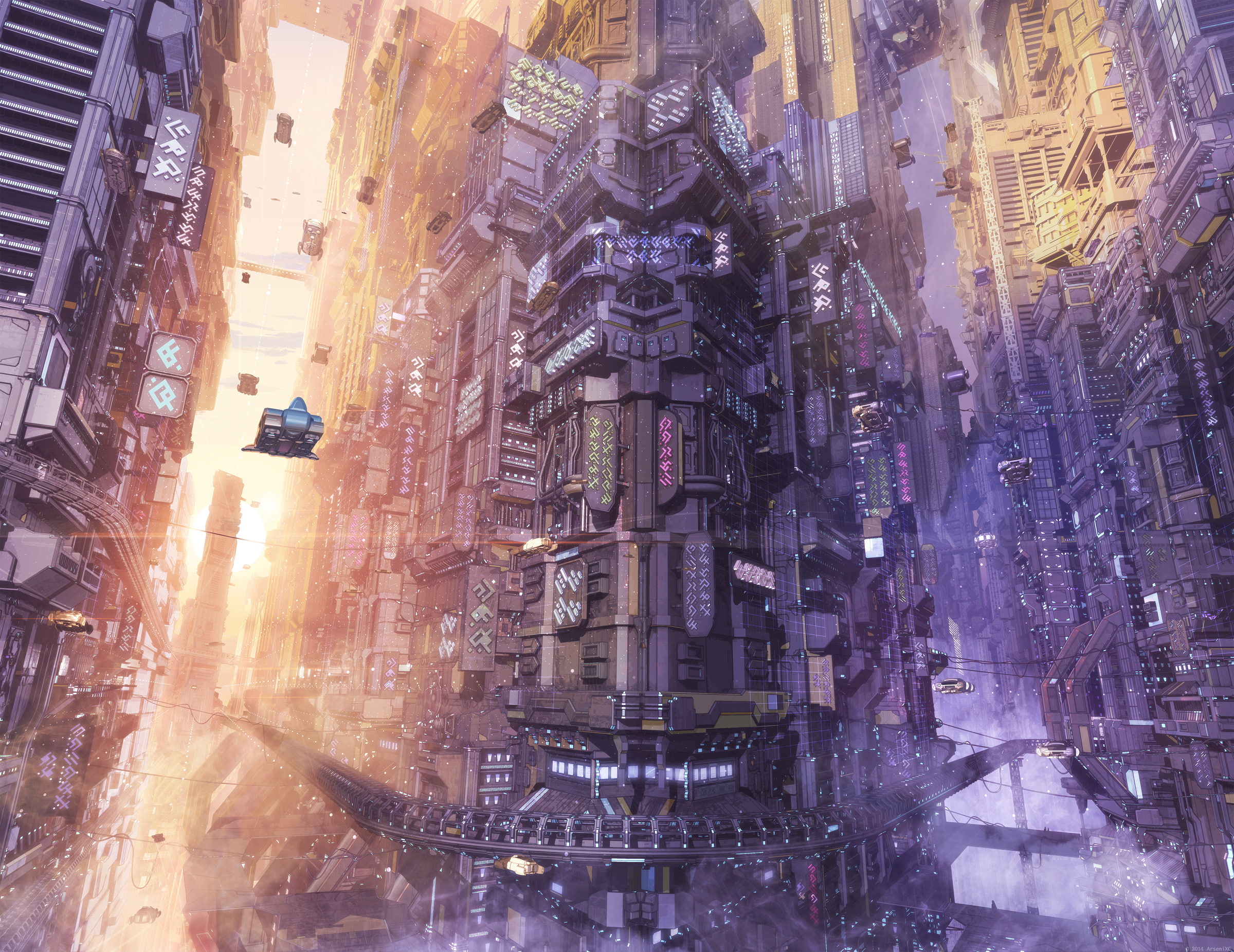 artwork, futuristic, flying car, skyscraper, urban, science fiction, 1080P, concept art, digital art, HD Wallpaper