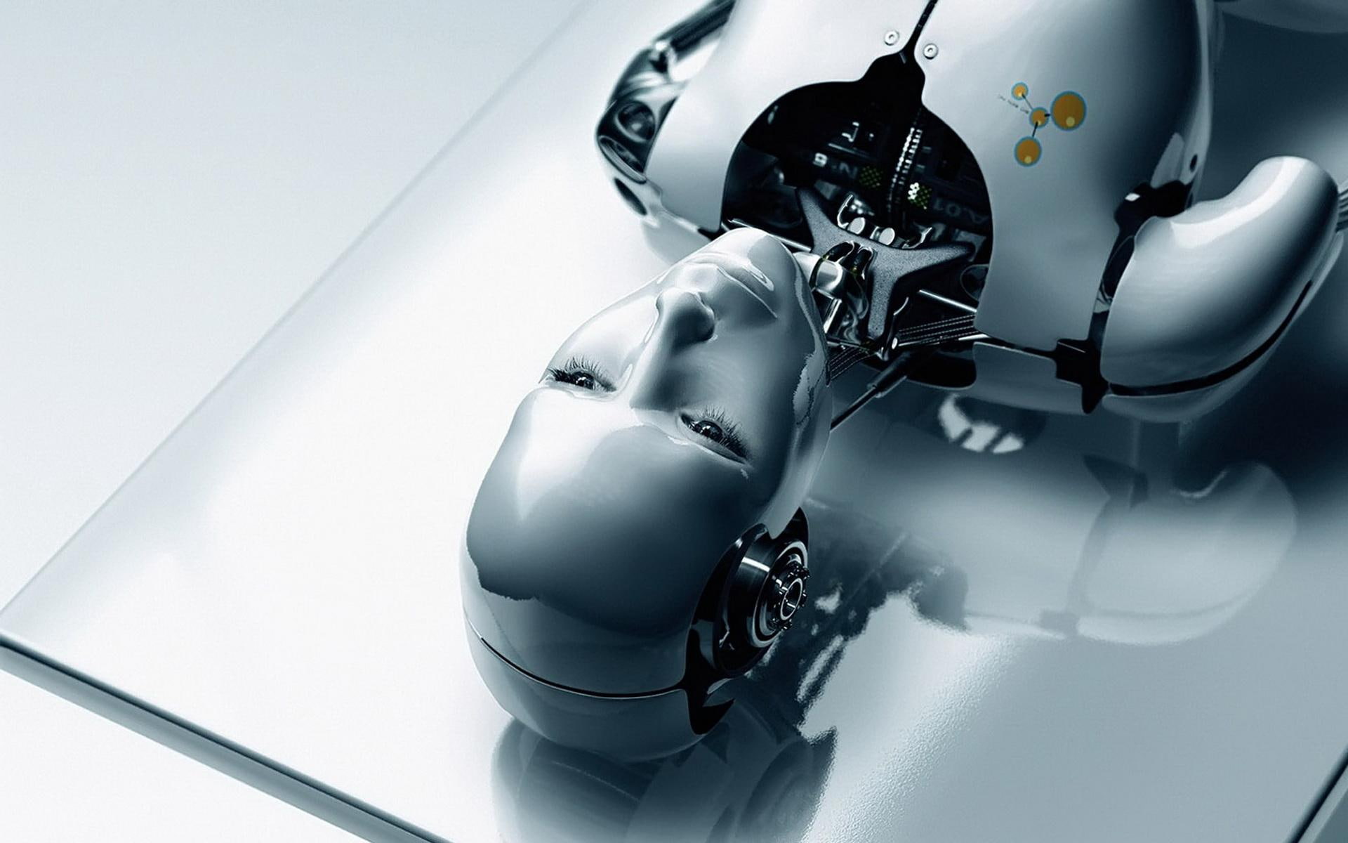 poster, gray, creative and graphics, robot, 1080P, humanoid, HD Wallpaper