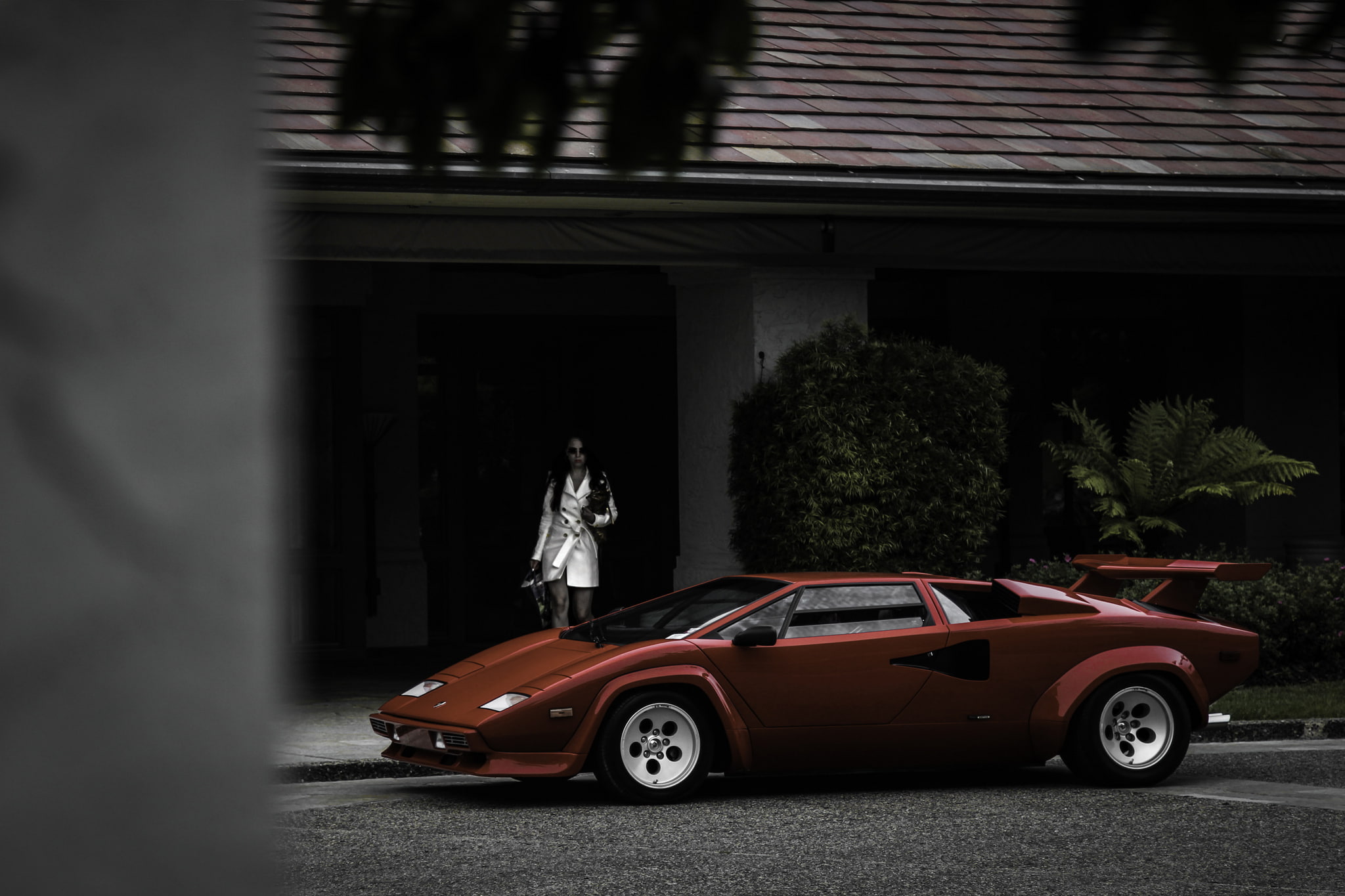 house, countach, red, dog, Lamborghini, girl, 1080P, HD Wallpaper