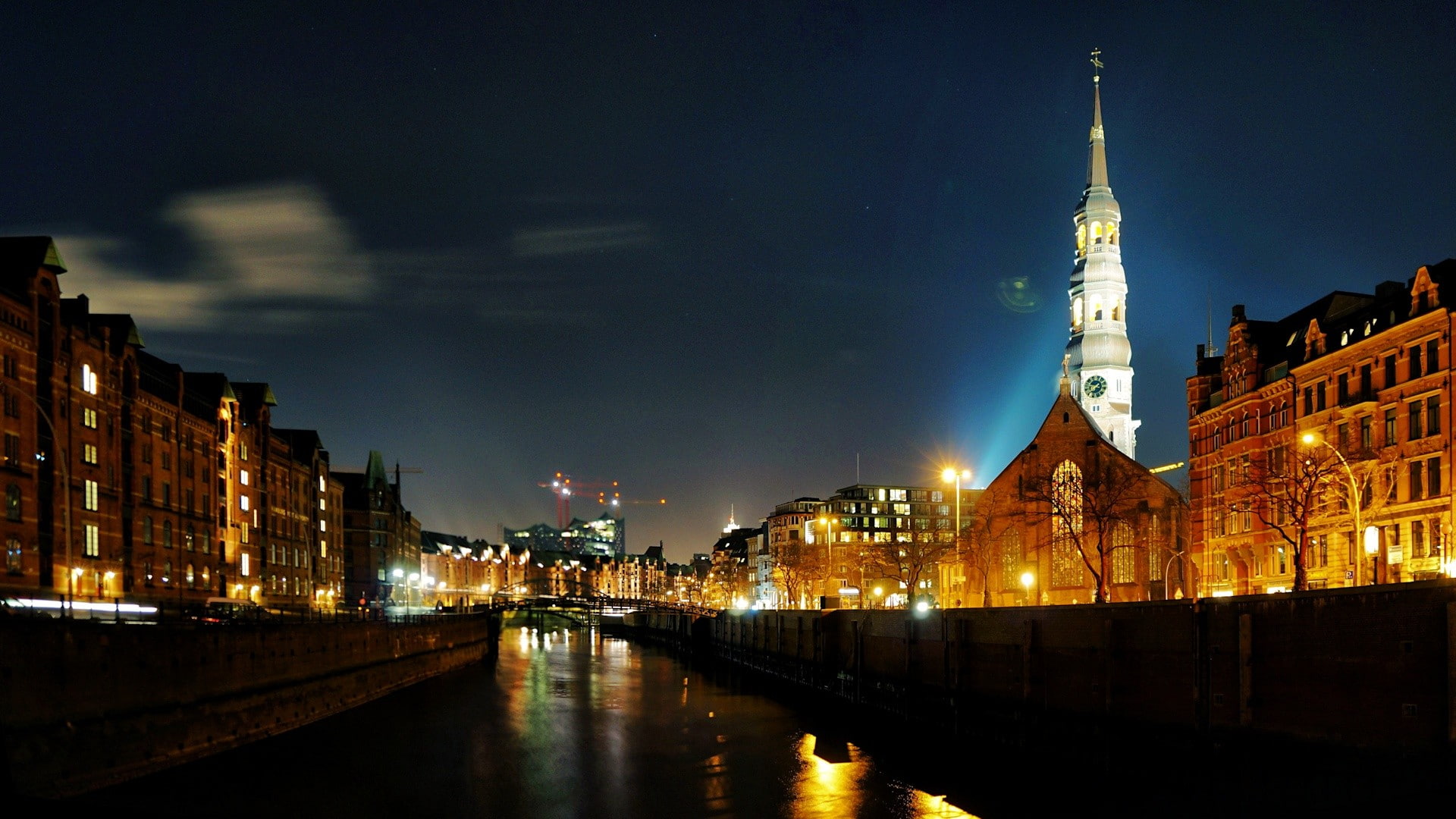 cityscape, city, travel destinations, dock, no people, old building, water, nature, cranes (machine), church, clock tower, built structure, tall - high, HD Wallpaper