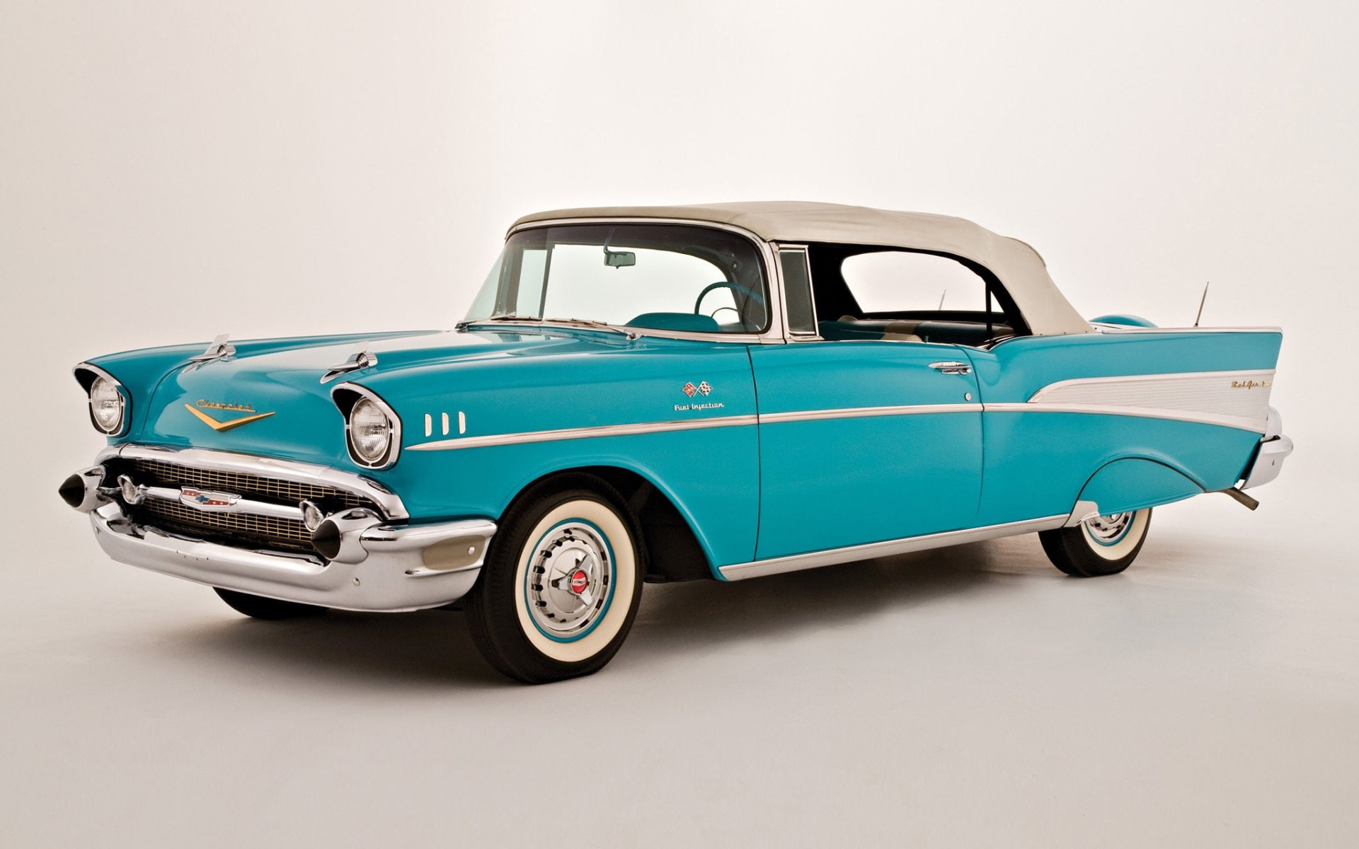 old, vintage car, retro styled, cut out, 1080P, small, collectors car, transportation, car, 1957 Chevrolet Bel Air, white background, metal, studio shot, HD Wallpaper