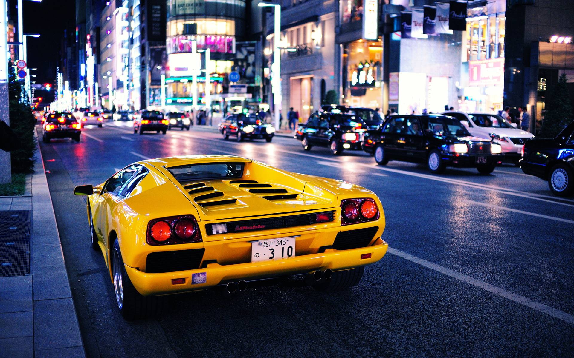 1080P, lamborghini, lambhorgini, street, hd, yellow, diablo, cars, HD Wallpaper