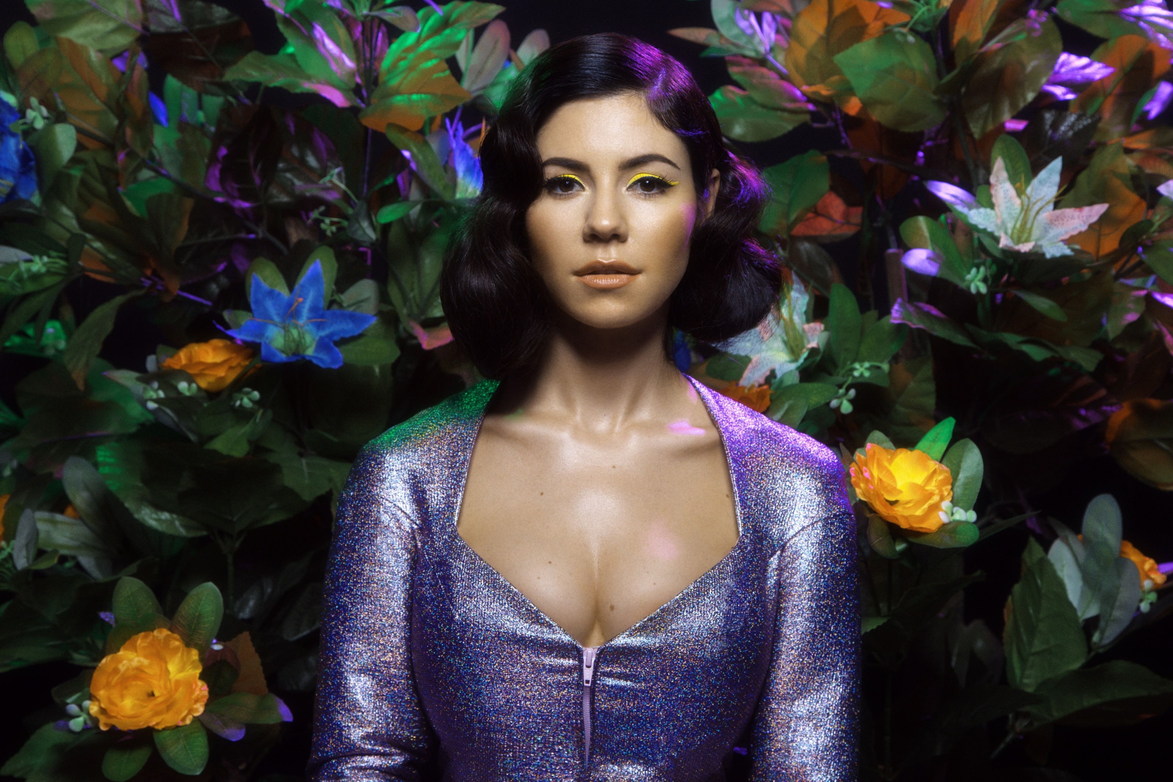 Marina and the Diamonds, 2K, purple dresses, dress, women, zipper, dark hair, HD Wallpaper