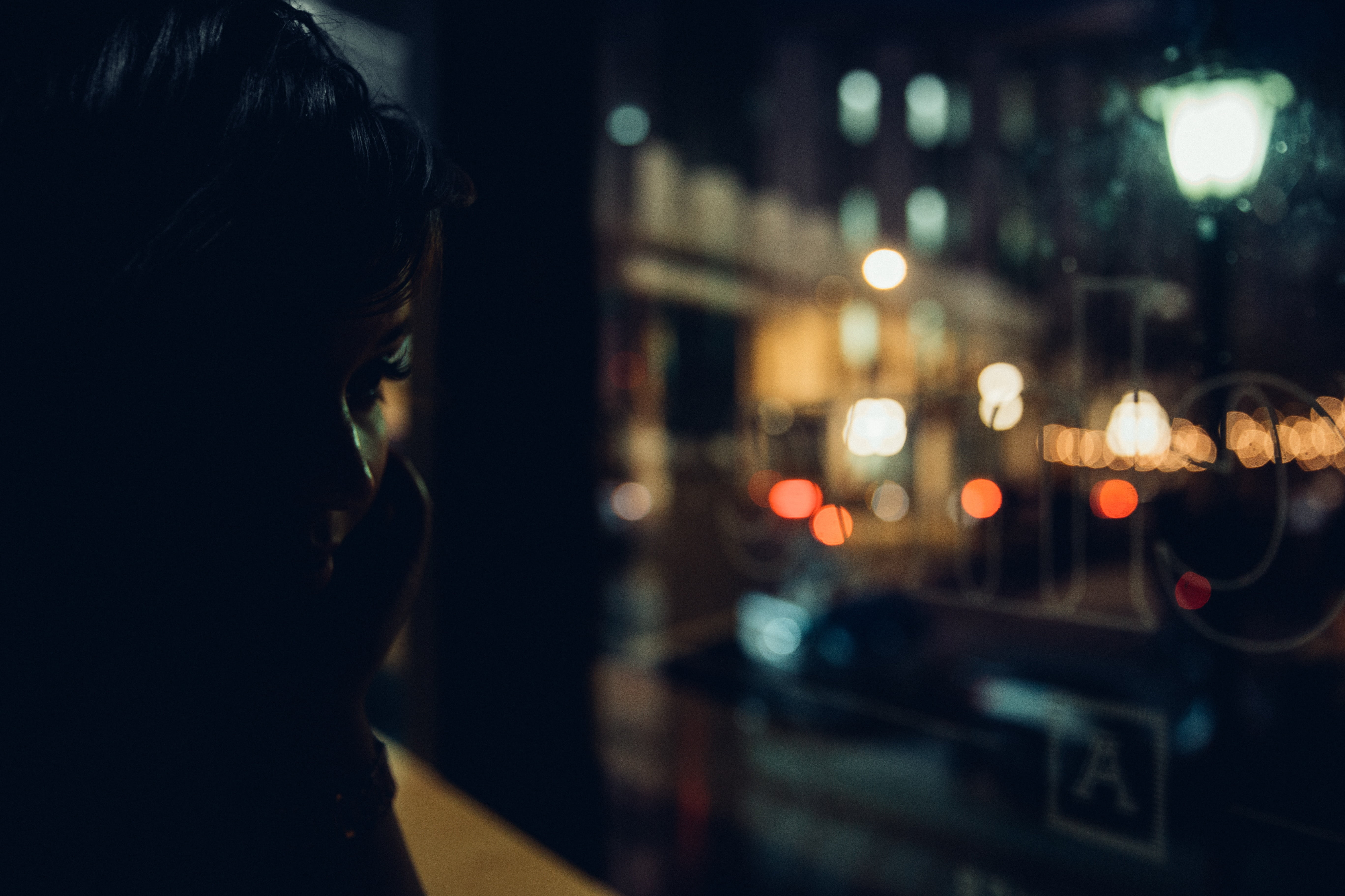 transportation, motor vehicle, people, city, woman, window, dark, one person, young adult, nightlife, looking, city life, architecture, car, calling, profile view, HD Wallpaper