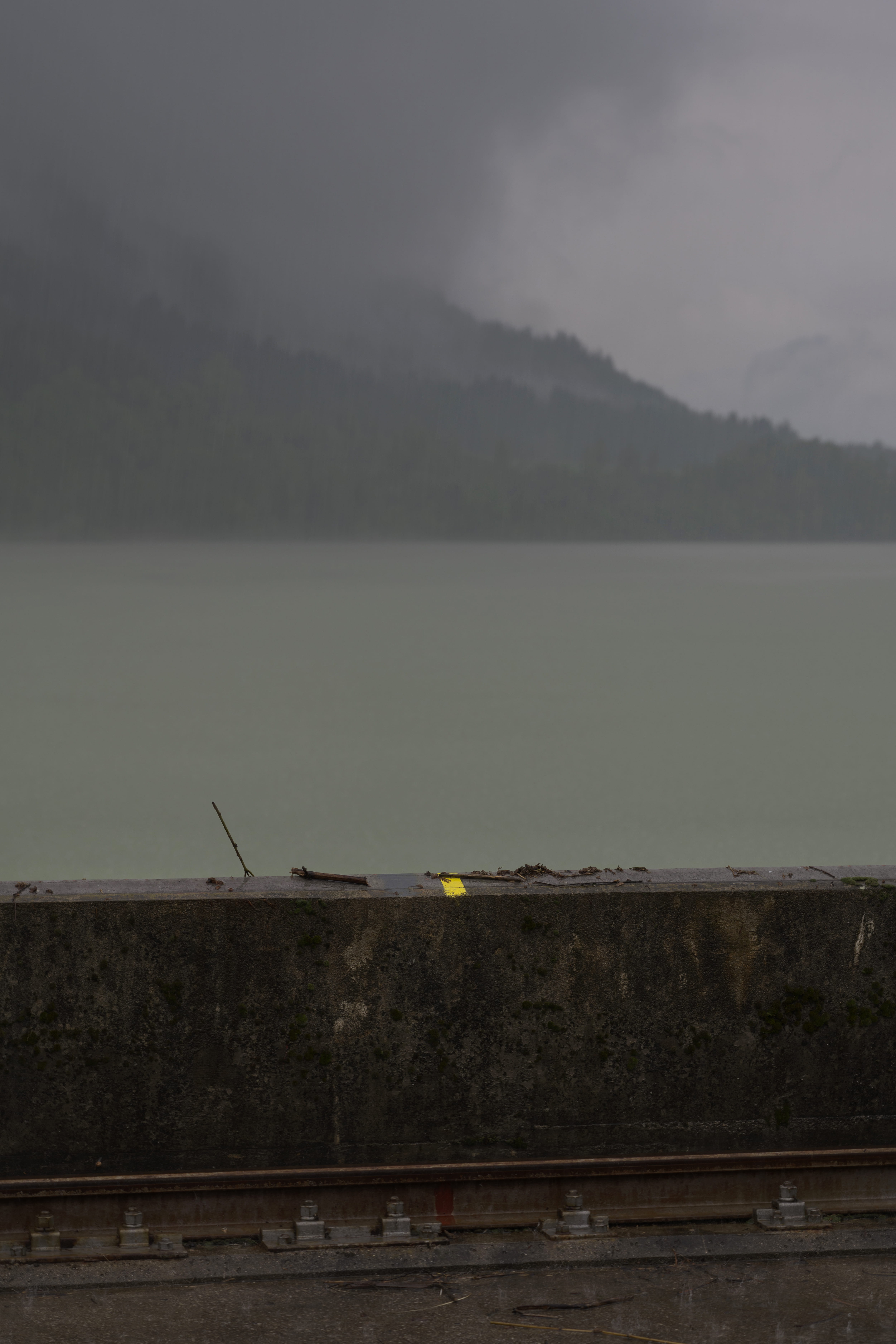 fog, cloud - sky, yellow, tranquil scene, kraftwerk annabrücke, rainy, lake, day, scenics - nature, water, mountain, river, architecture, environment, no people, Phone HD Wallpaper