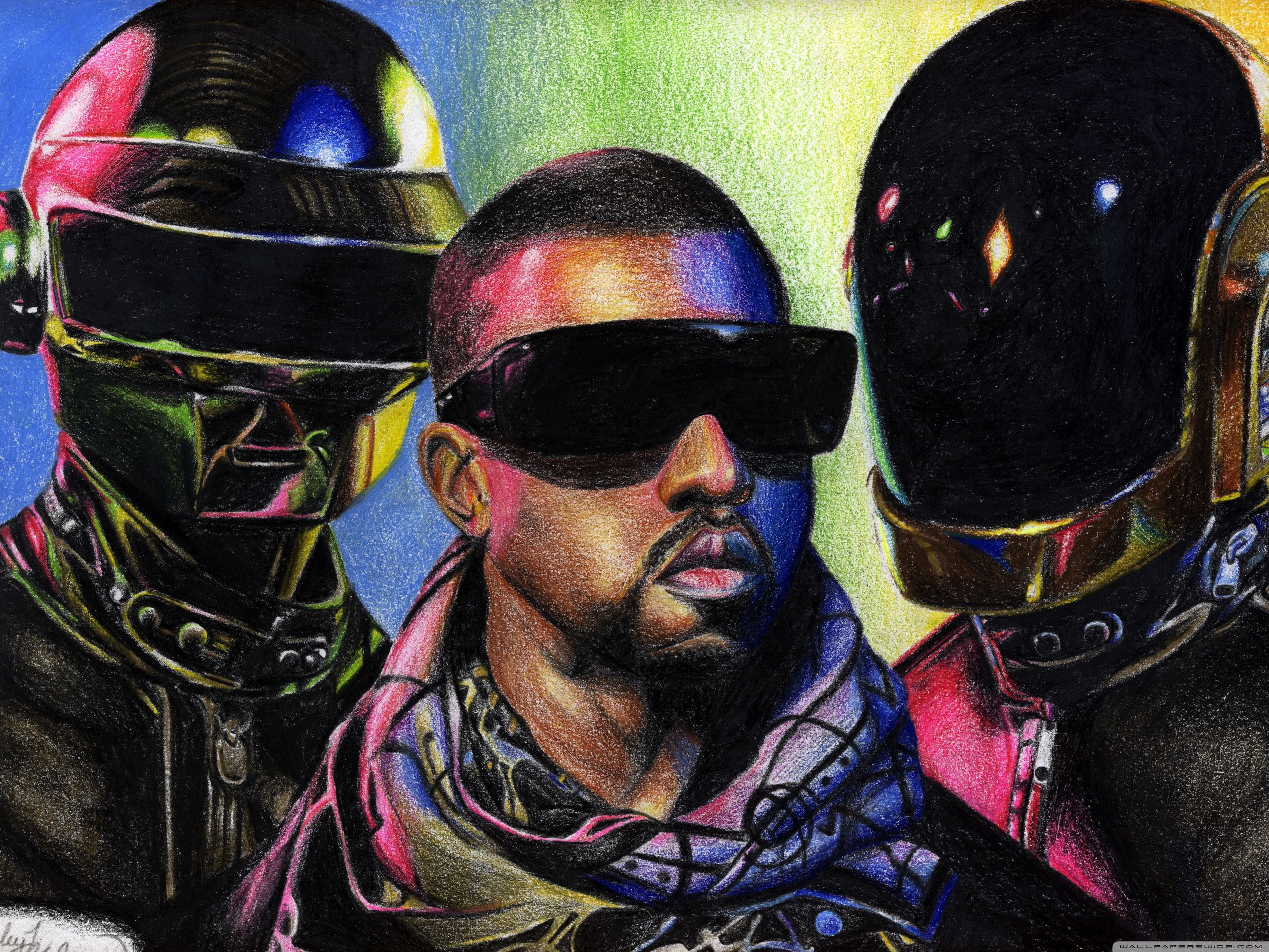 hat, lifestyles, real people, portrait, front view, headshot, Thomas Bangalter, Guy-Manuel de Homem Christo, multi colored, Art, painting, men, human Face, HD Wallpaper