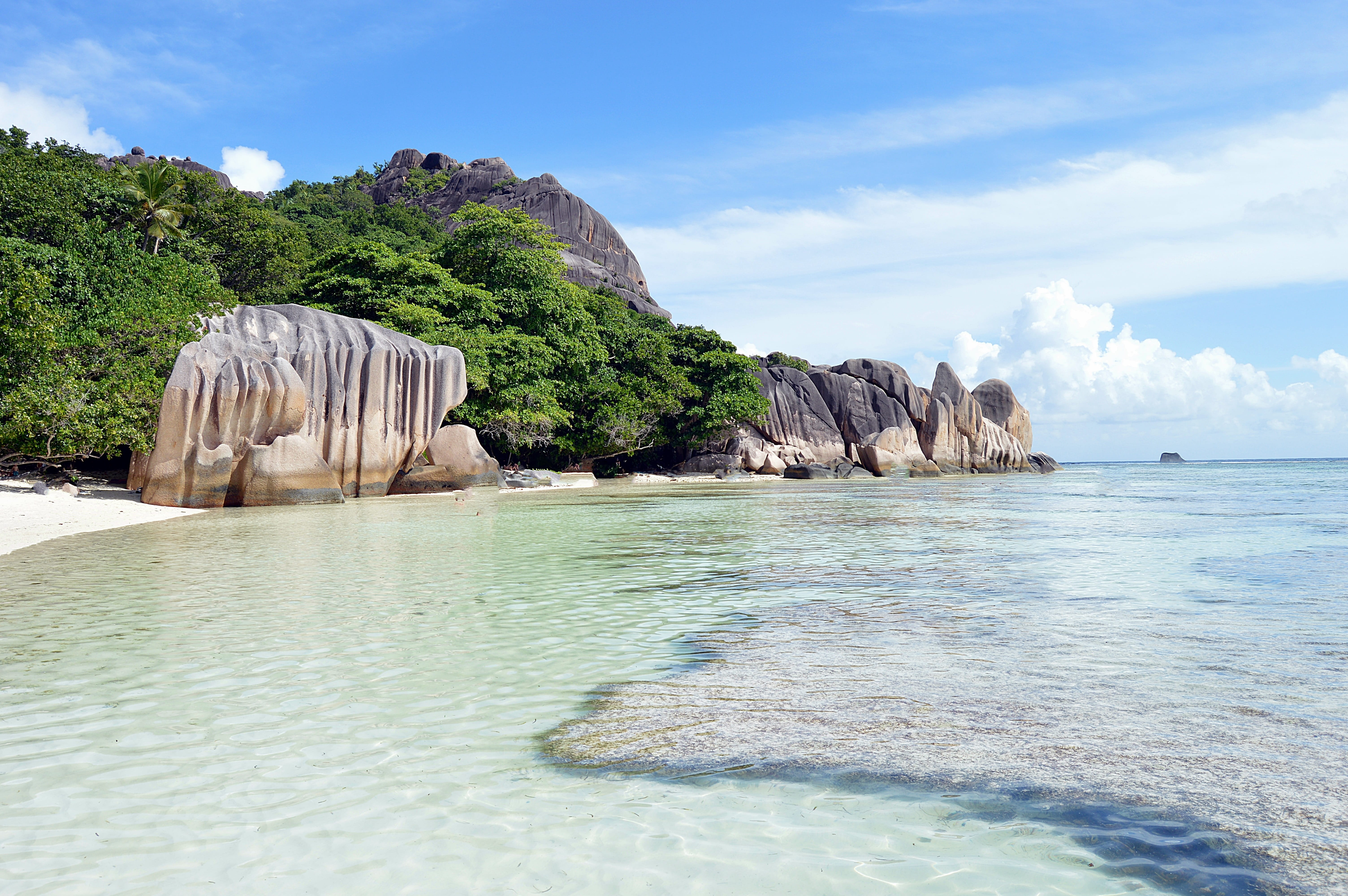 ocean, caribbean, nature, scenics - nature, indian ocean, tourism, tranquility, beach, vacations, island, rock - object, stones, no people, lagoon, tropics, HD Wallpaper