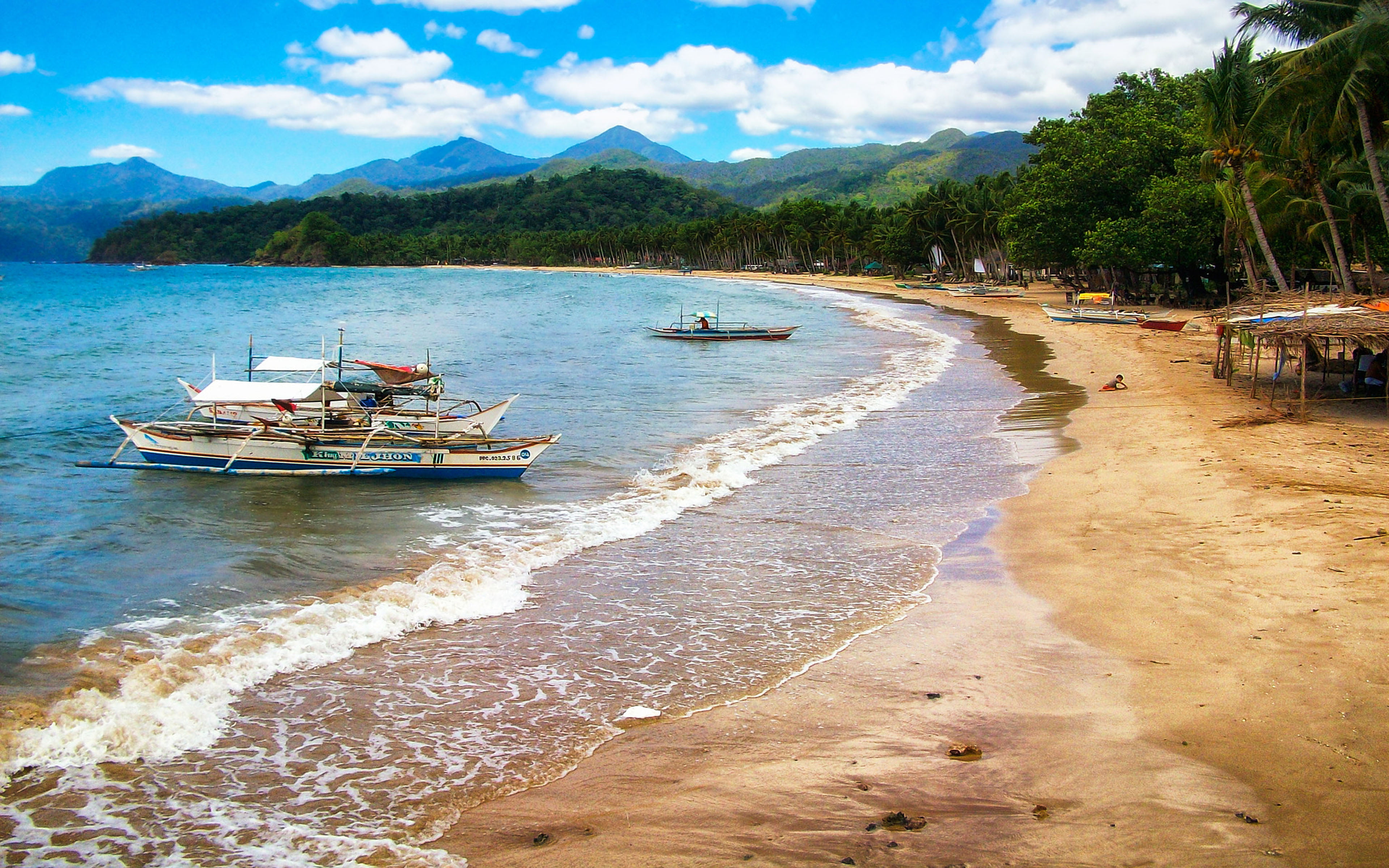 nautical vessel, sea, no people, sky, beach, plant, tablet, tranquility, 4K, anchored, mode of transportation, moored, nature, philippines, day, transportation, HD Wallpaper