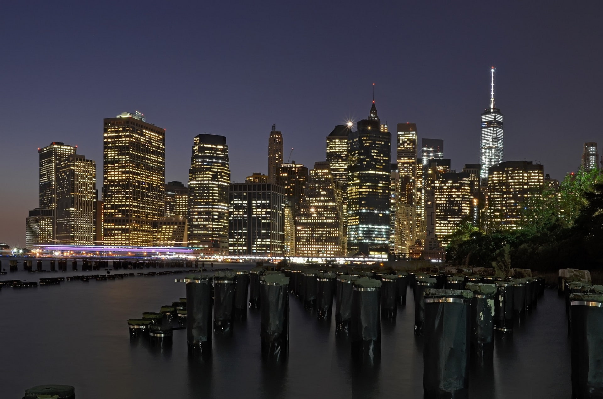tall - high, city, river, financial district, waterfront, architecture, illuminated, 1080P, building, travel destinations, spire, urban skyline, office building exterior, HD Wallpaper
