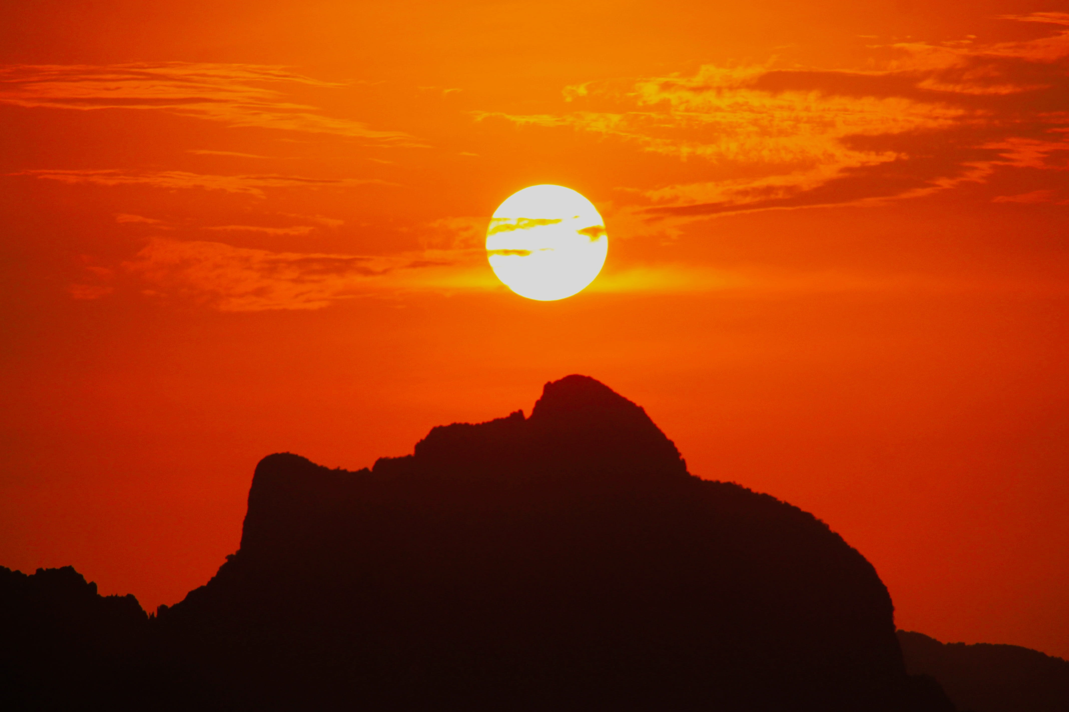 silhouette, sun, idyllic, sunset, outdoors, circle, tranquil scene, rock - object, palawan, orange color, beauty in nature, evening, nature, mountain, scenics - nature, HD Wallpaper