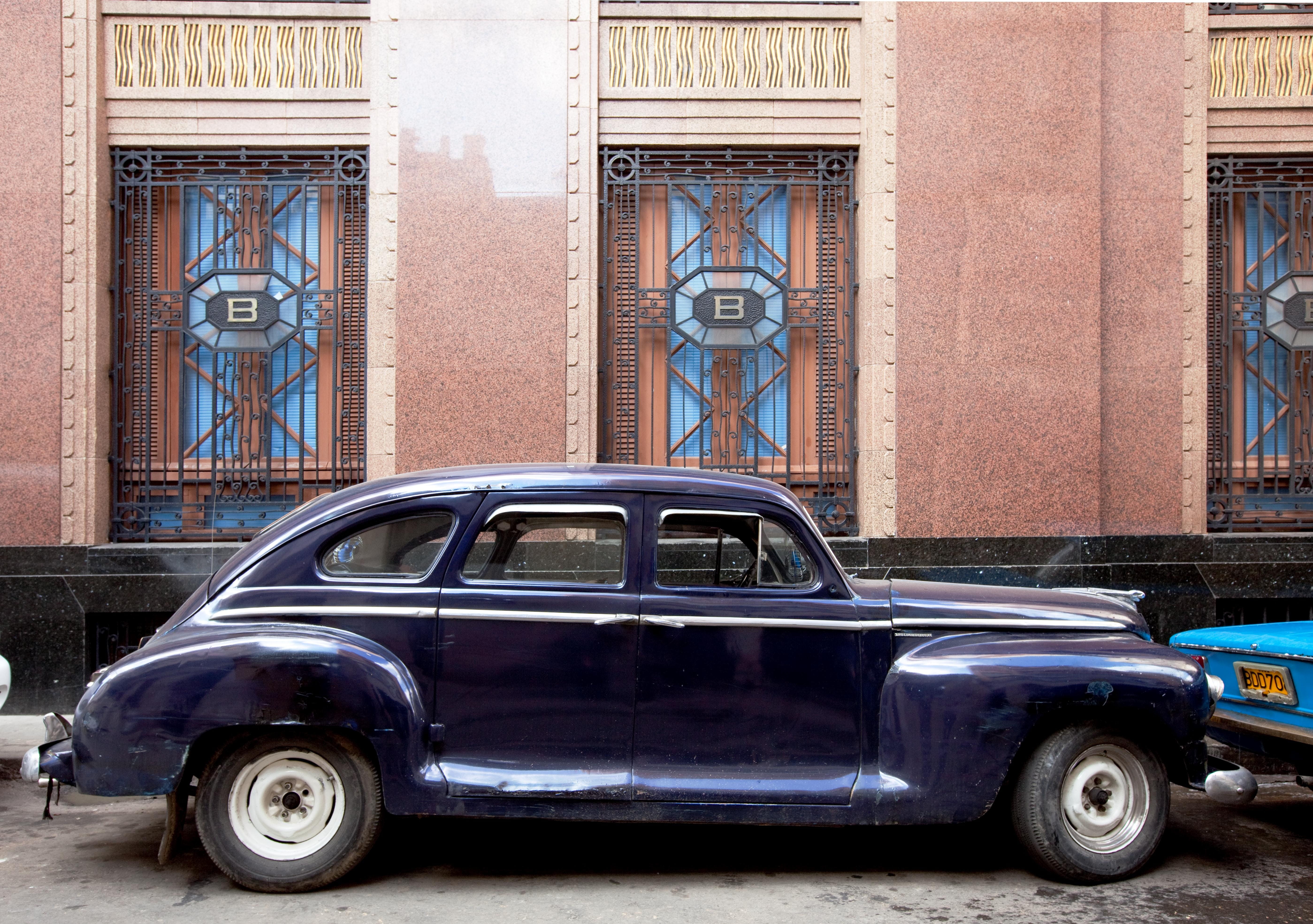 automotive, architecture, auto, oltimer, american car, old houses, no people, old, us car, rarity, vehicle, blue, outdoors, vintage car, pkw, old-fashioned, HD Wallpaper