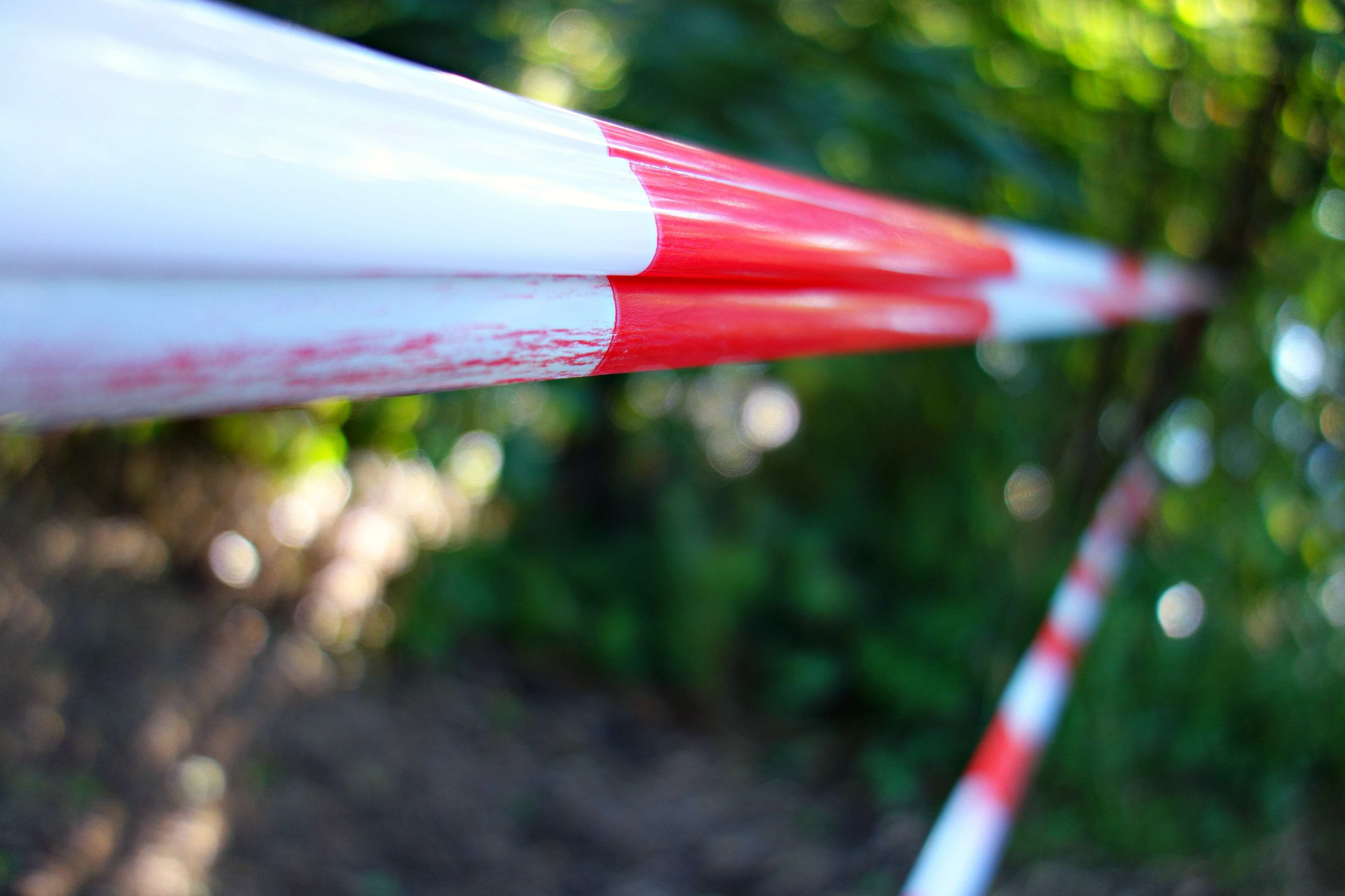 pink color, tape, transportation, plant, wet, hazard, warning, raindrop, land, growth, single object, nature, focus on foreground, red white barricade tape, HD Wallpaper