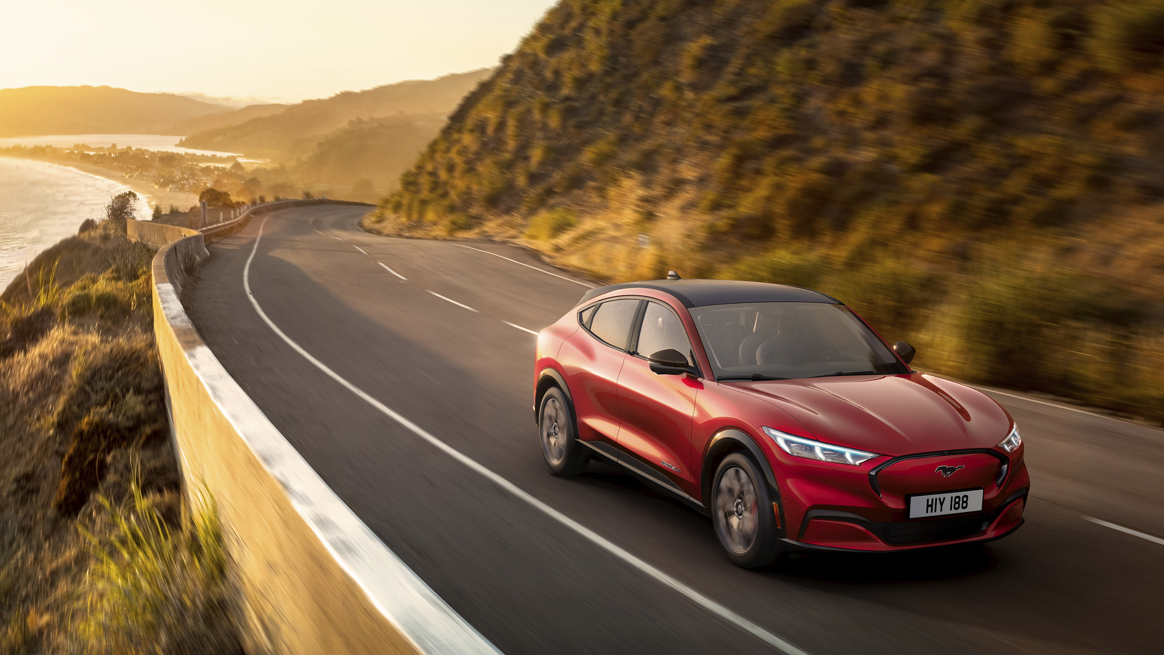 SUV, vehicle, 4K, road, electric car, car, motion blur, Ford Mustang Mach-E, HD Wallpaper