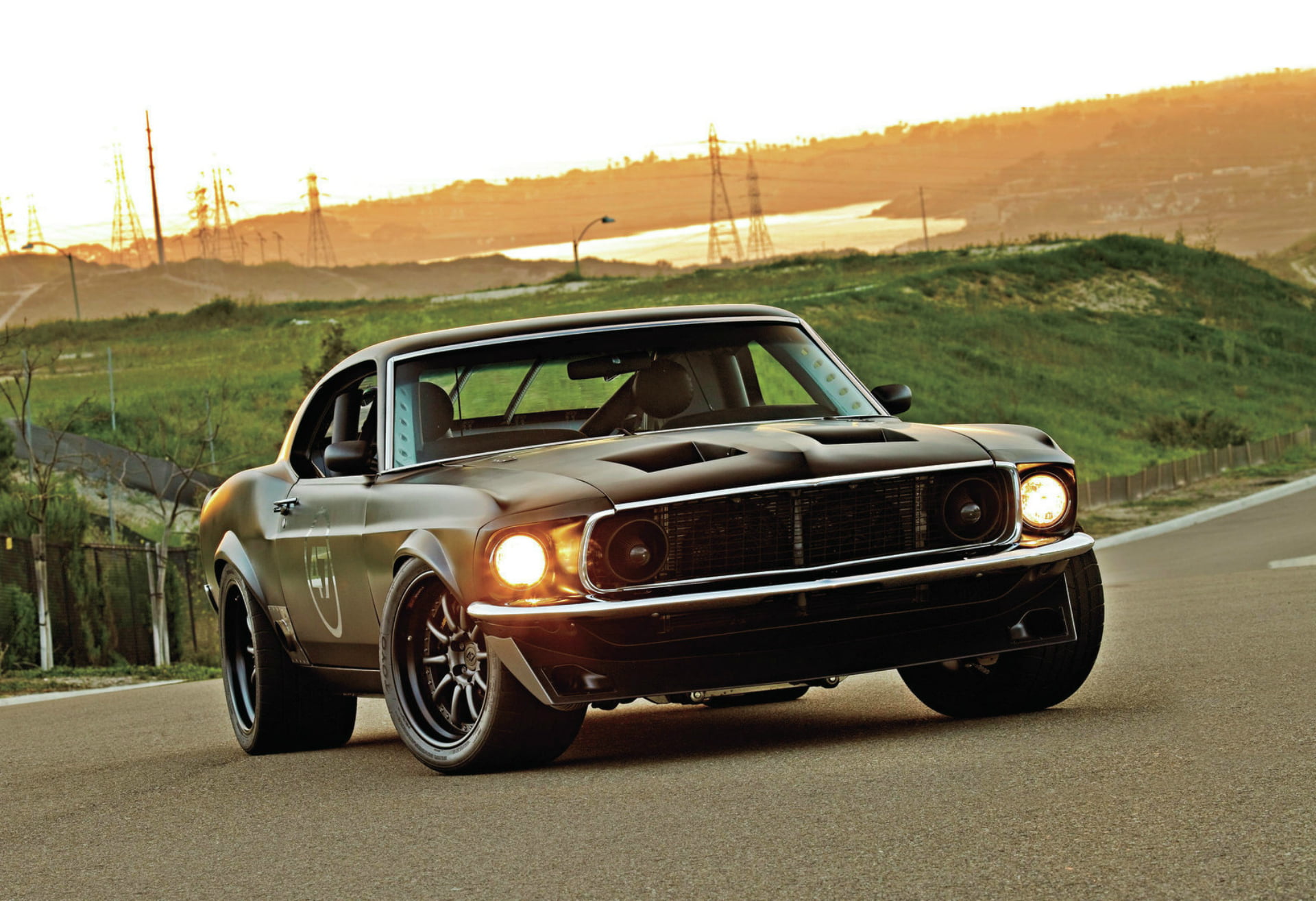 black, Muscle, environment, landscape, nature, day, 1080P, 1969, stationary, motor vehicle, ford, retro styled, travel, street, HD Wallpaper