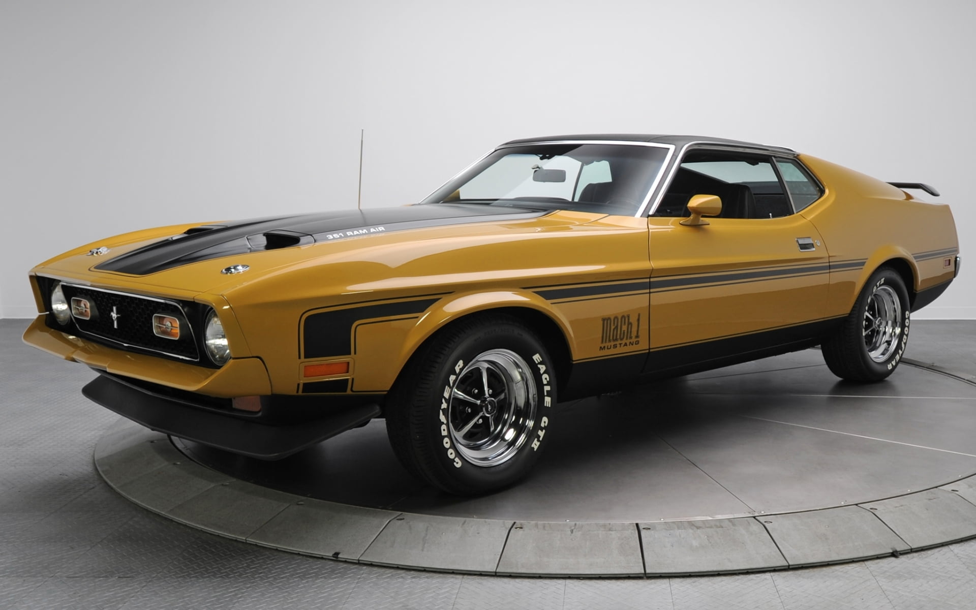 background, style, sports Car, no People, yellow, day, Mach 1, 1080P, Mustang, taxi, front View, brown, Muscle car, classic, the front, mode of transportation, HD Wallpaper