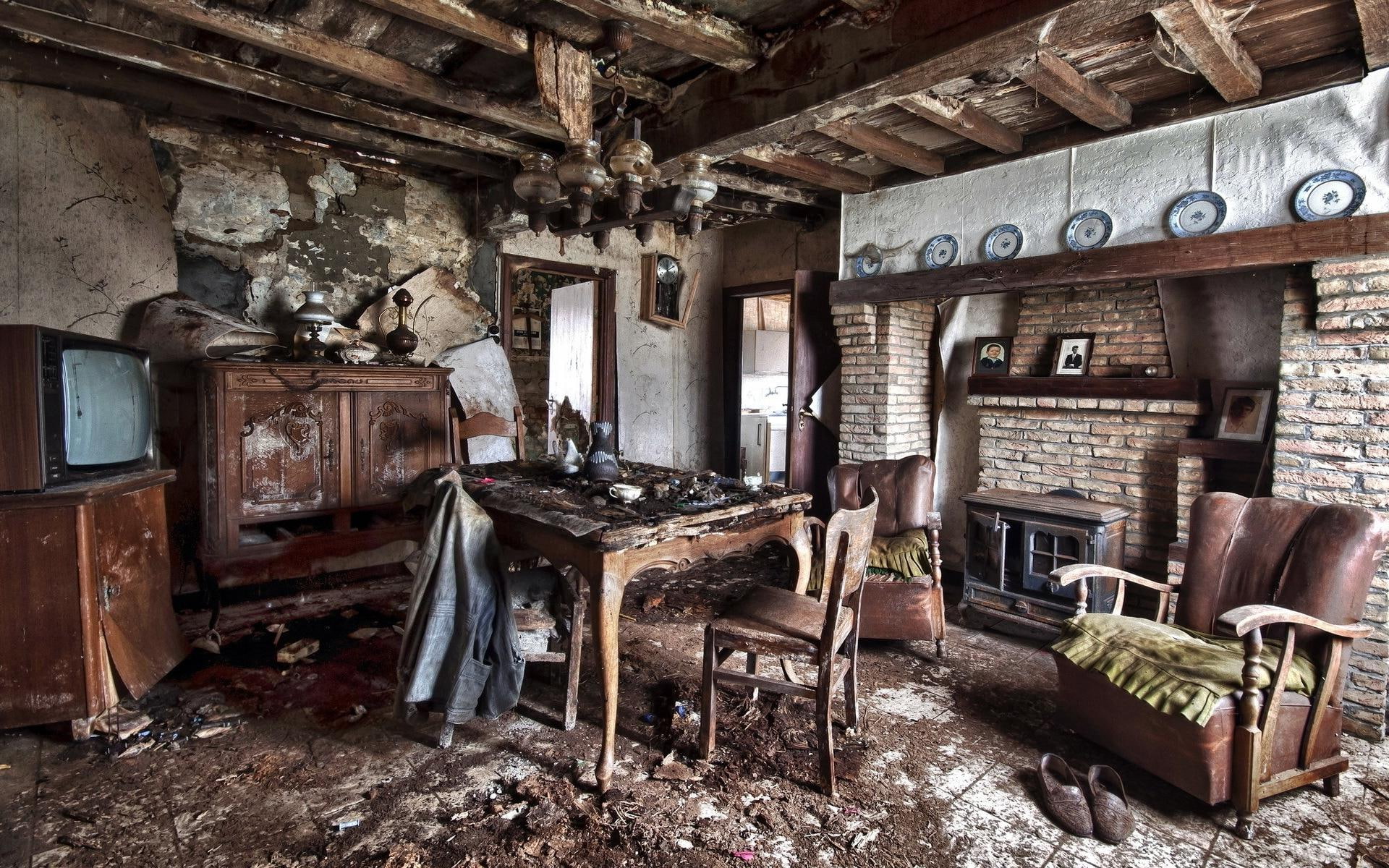 1080P, dining, room, photography, brown, wrecks, wooden, living room, 1920x1200, table, living, armchair, set, HD Wallpaper