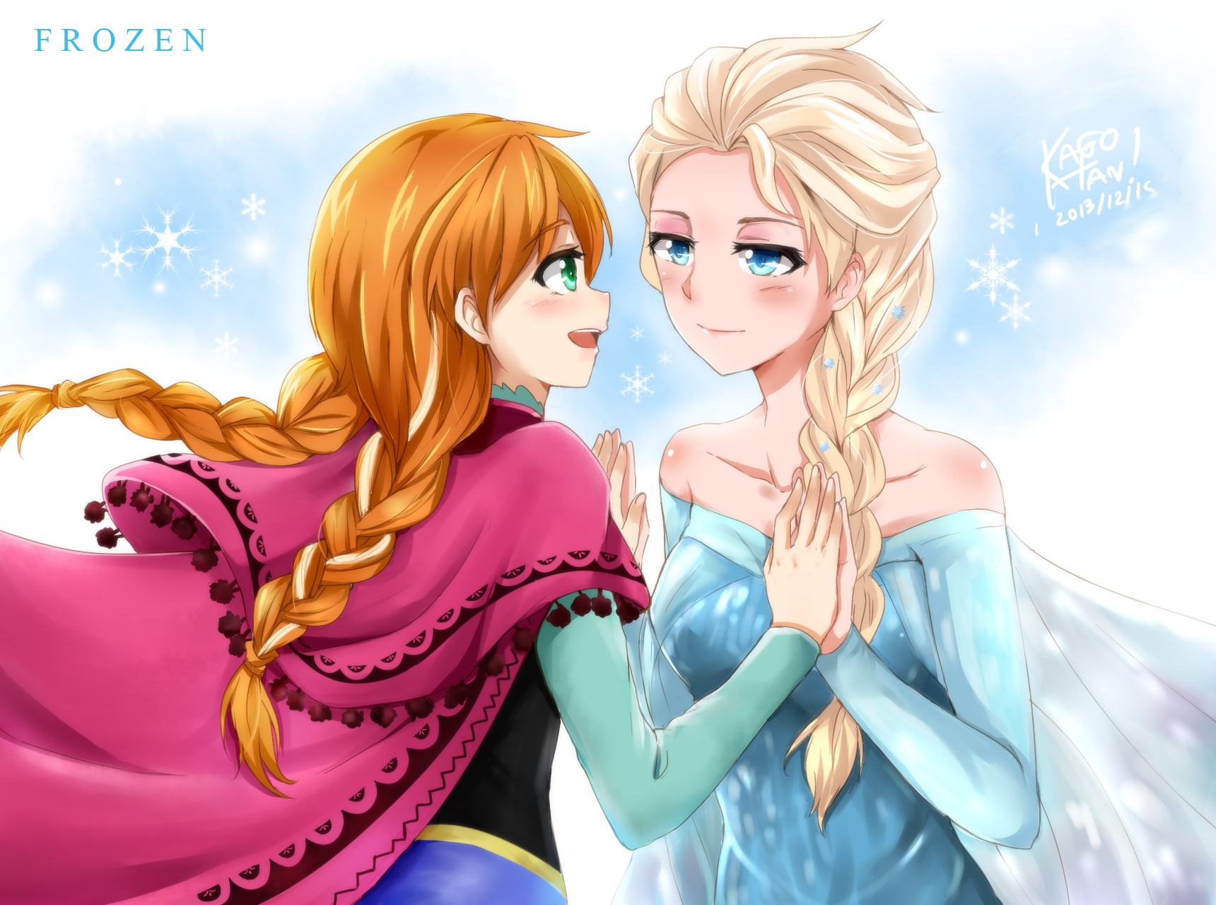 720P, Elsanna, Princess Elsa, Princess Anna, artwork, Frozen (movie), movies, HD Wallpaper