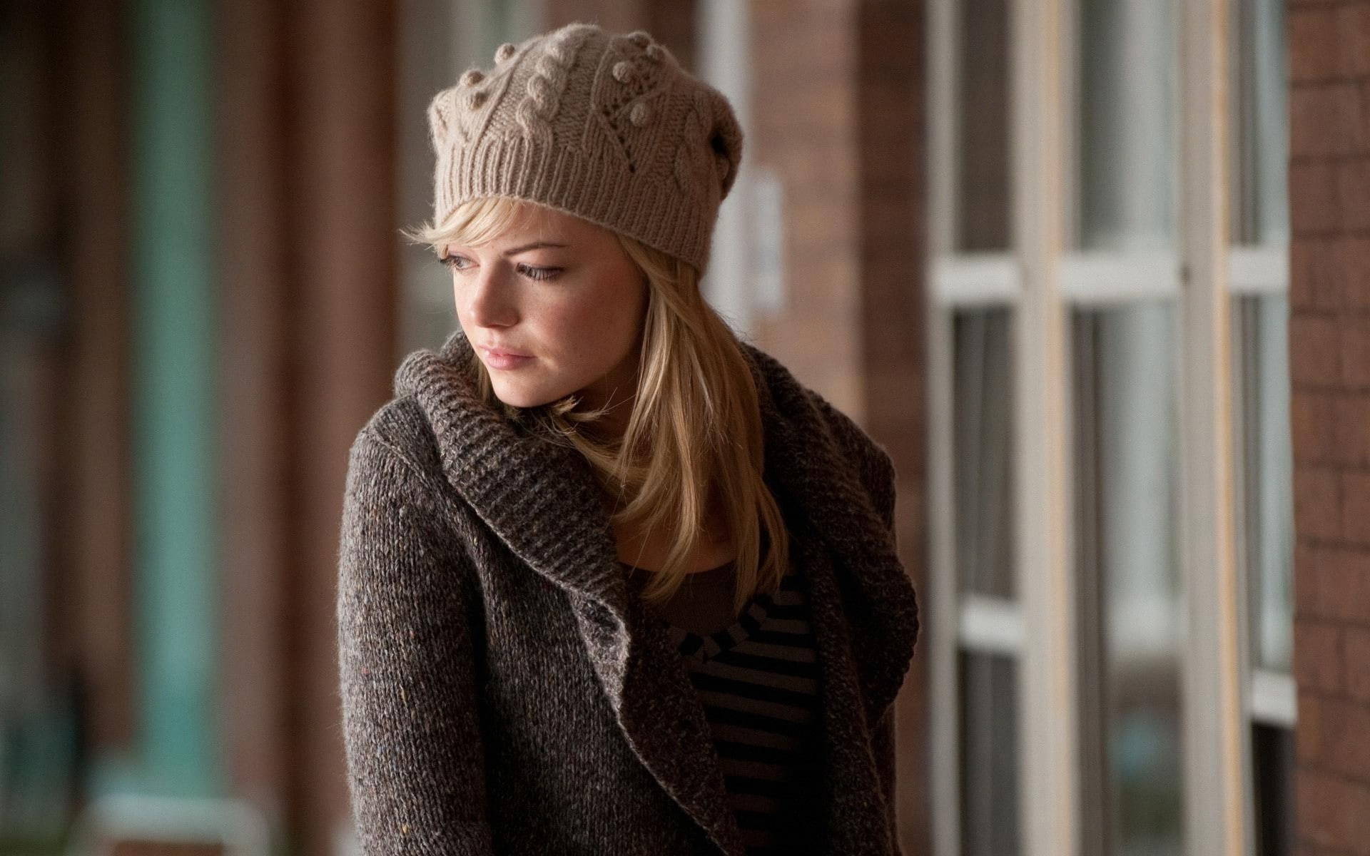 beautiful woman, warm clothing, young women, contemplation, 1080P, scarf, beauty, hairstyle, hat, hair, young adult, one person, adult, waist up, women, HD Wallpaper