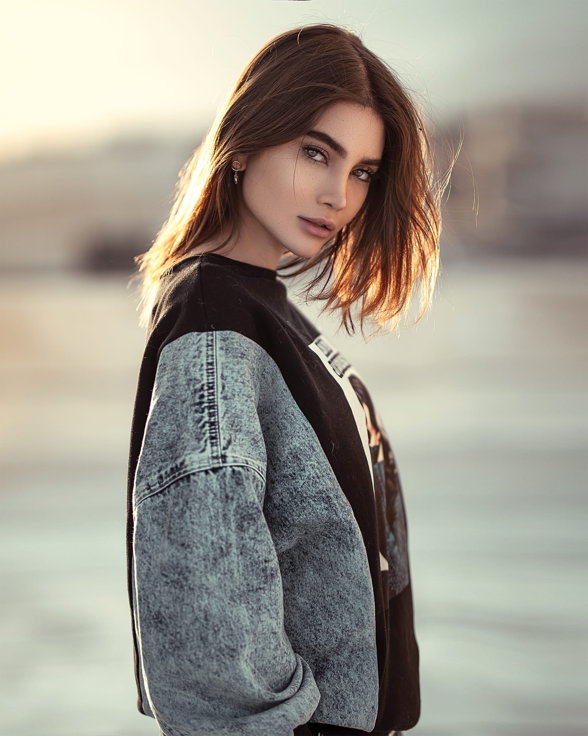 sweater, long sleeve, sleeve, young adult, portrait, wearing, young women, beauty, dress, vest, clothing, coat, female, sweatshirt, women, brown hair, hairstyle, Phone HD Wallpaper