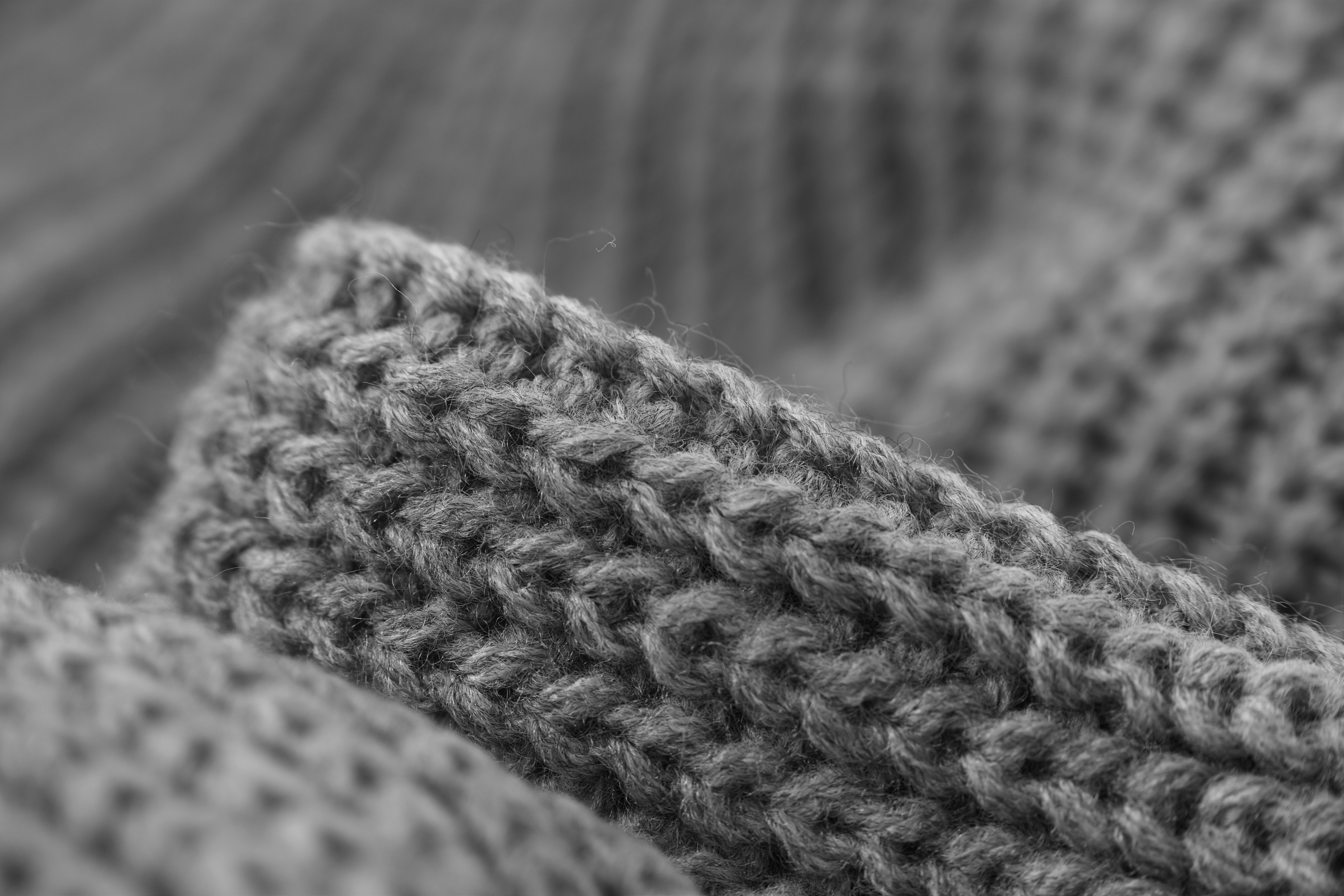 weaving, thread, handmade, warm clothing, softness, backgrounds, no people, knitting, knitted, warmly, image design, black-and-white, focus on foreground, HD Wallpaper