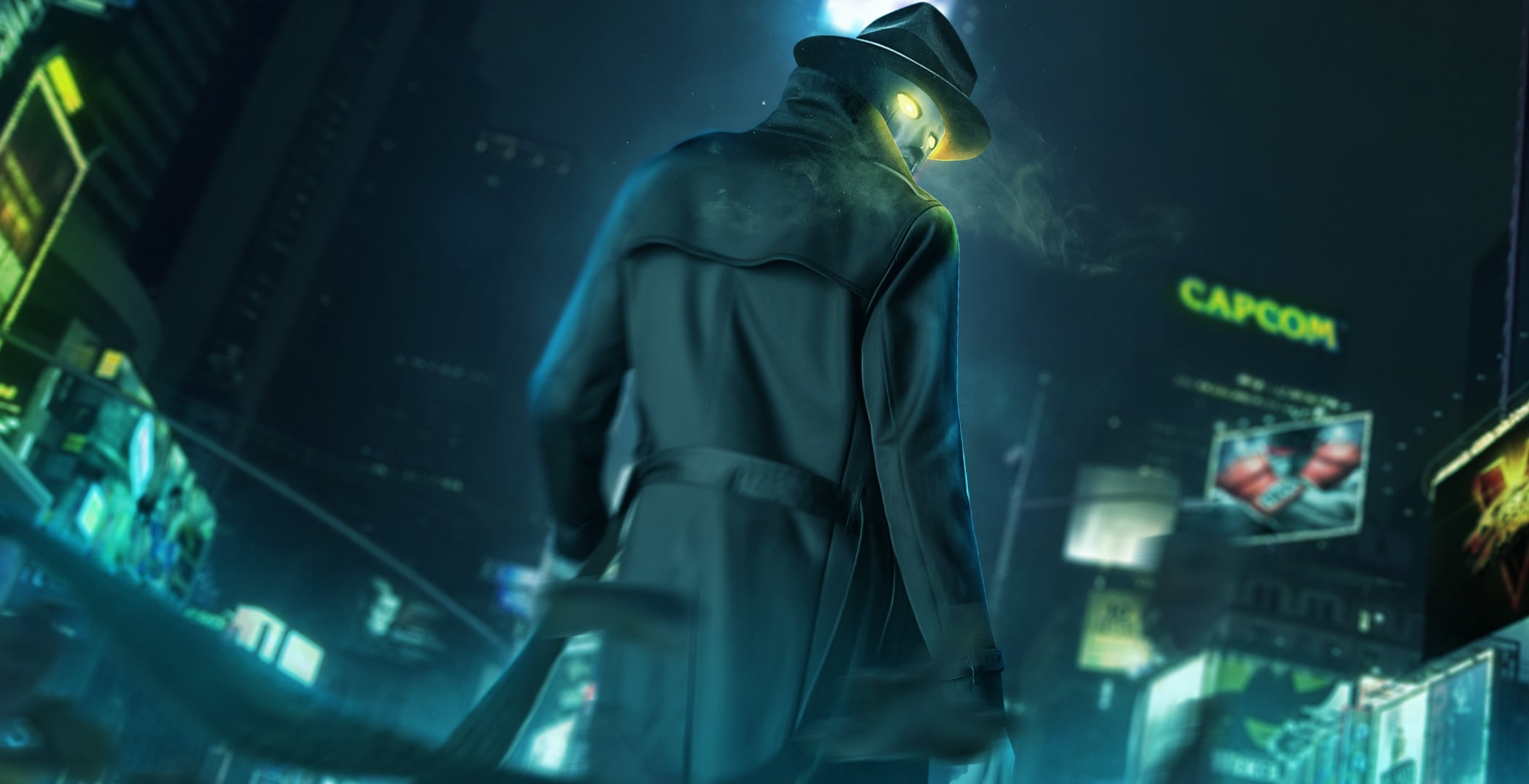 s, security, data, illuminated, well-dressed, safety, suit, waist up, internet, communication, men, adult, street fighter 5, city, hat, people, technology, HD Wallpaper