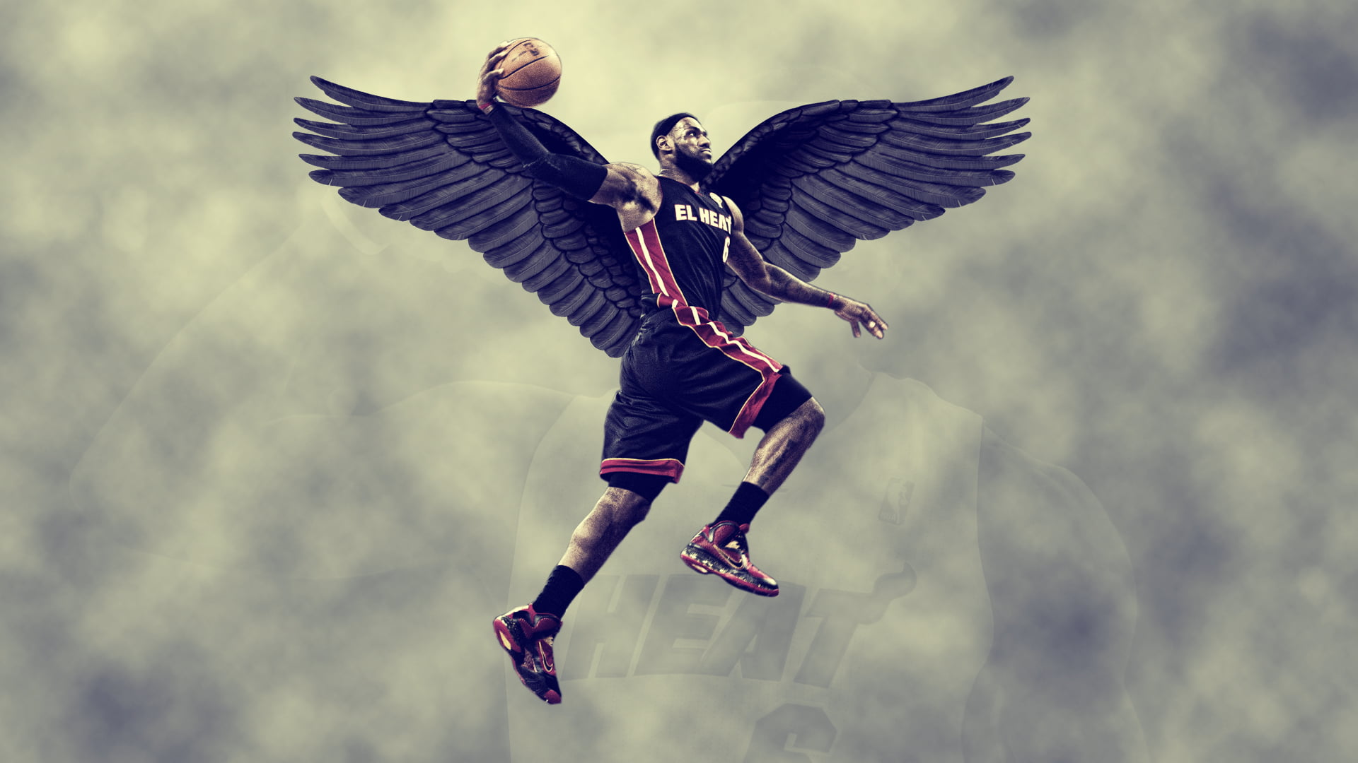 basketball, wings, sky, lebron James, miami heat, 1080P, HD Wallpaper
