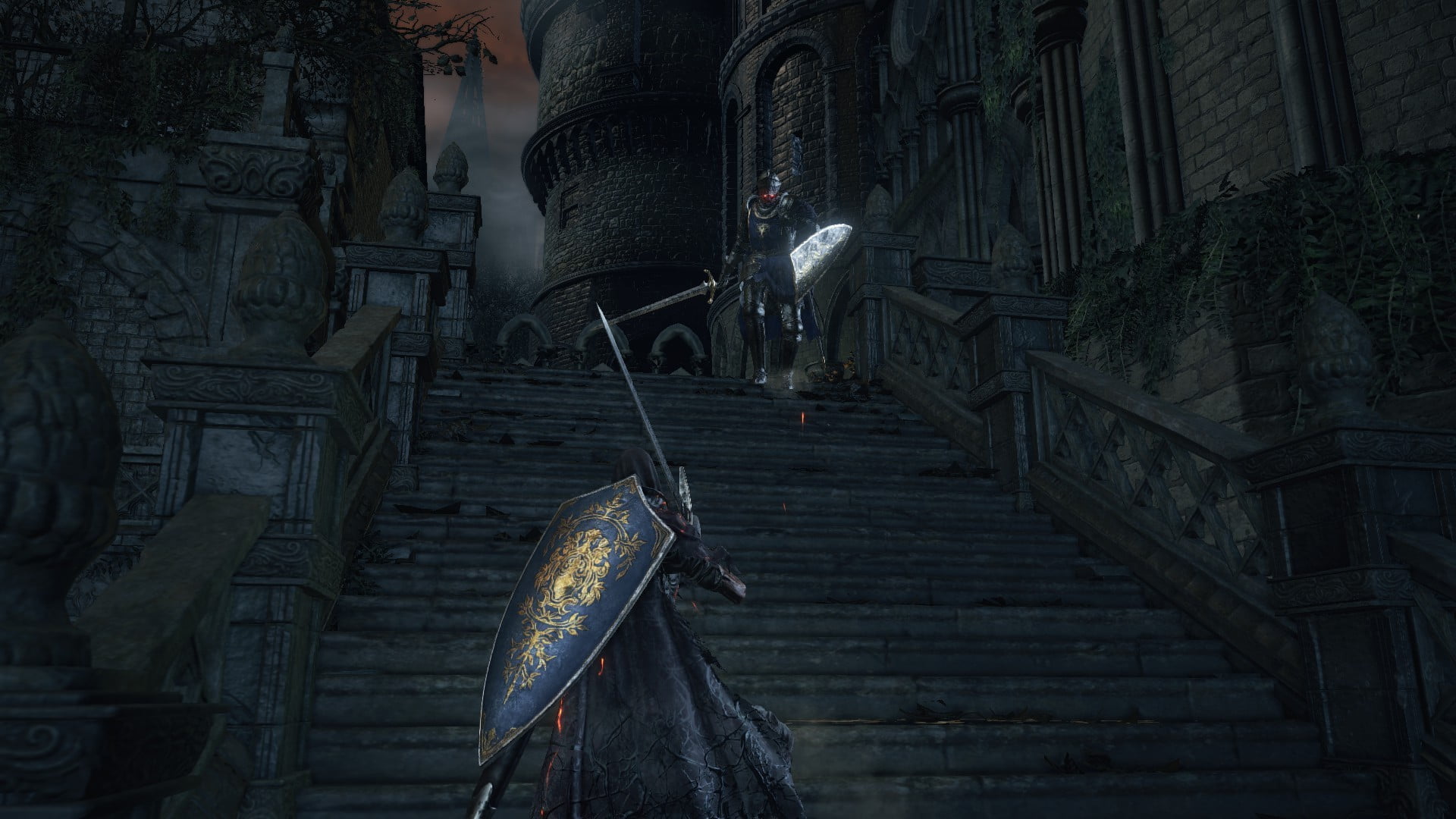 railing, arch, lighting equipment, building, 1080P, dungeon, spirituality, staircase, illuminated, game, dark, the way forward, direction, built structure, HD Wallpaper