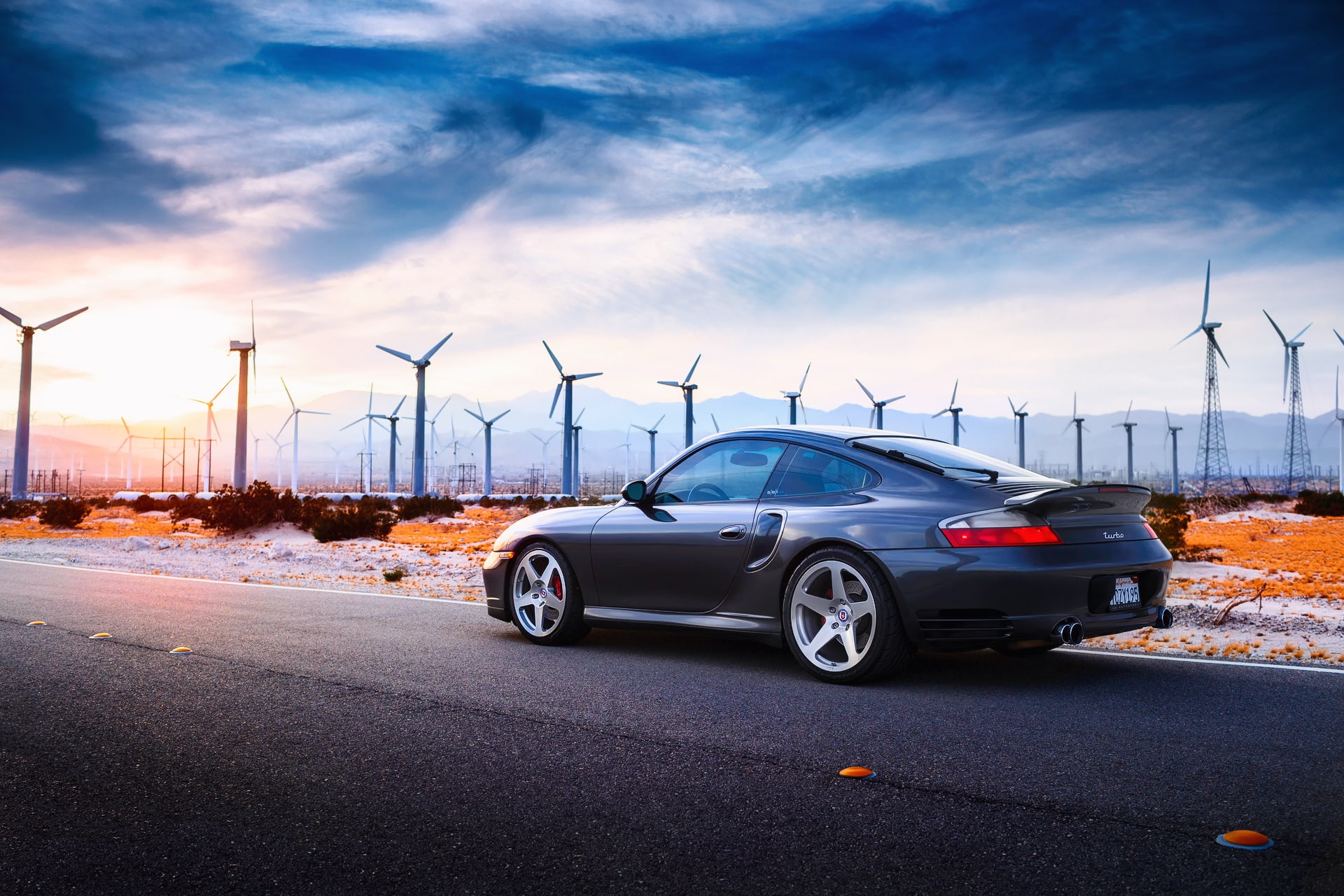 Larry Chen, 1080P, the sun, desert, Porsche, drives, road, photographer, light, 996 Turbo, HD Wallpaper