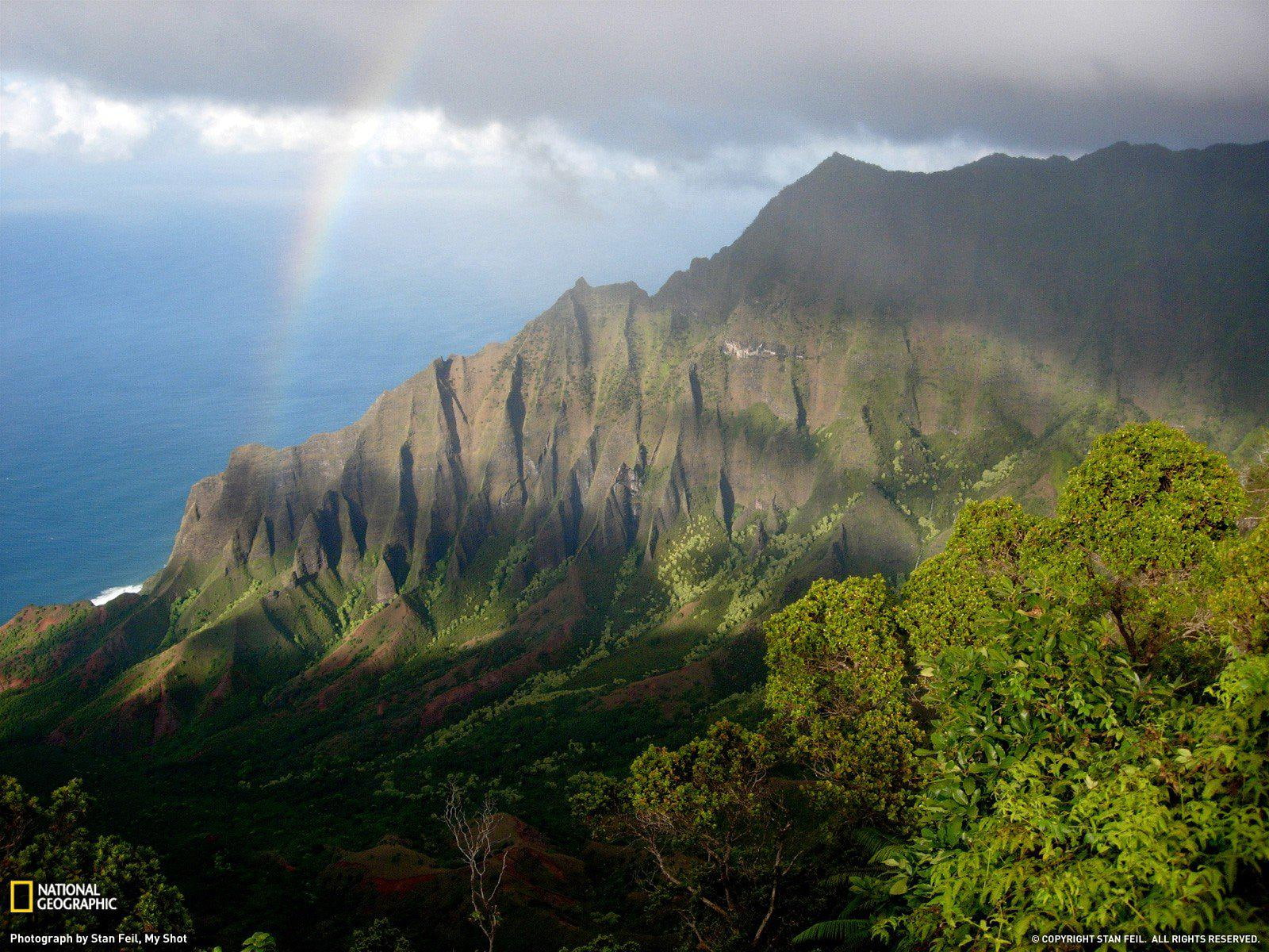 national, water, landscapes, mountains, android, 720P, rainbows, geographic, trees, ocean, HD Wallpaper