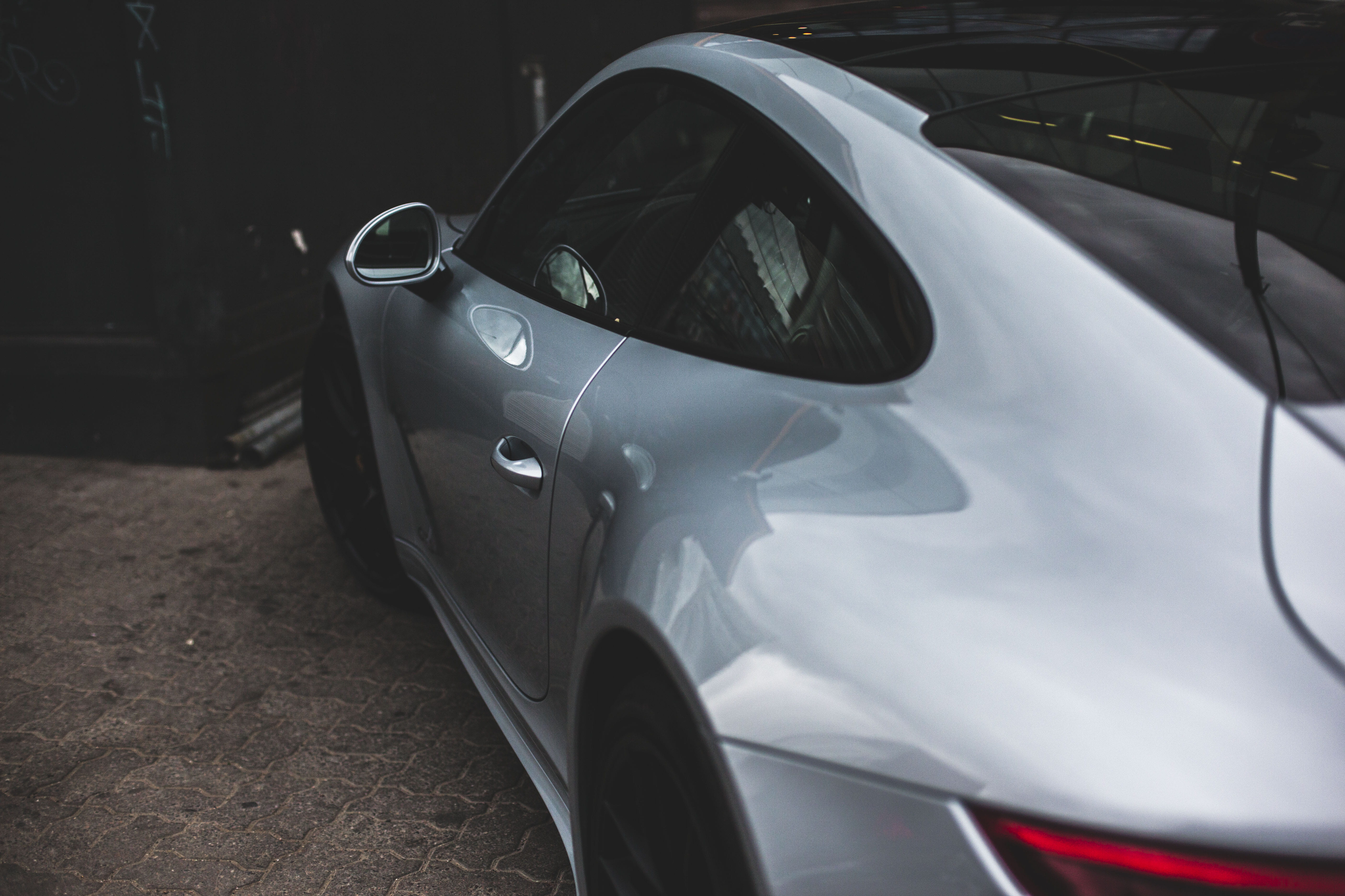 damaged, vehicle, side mirror, 5K, parked, coupe, silver, vehicle mirror, close, transportation, white color, sports car, style, mode of transportation, HD Wallpaper