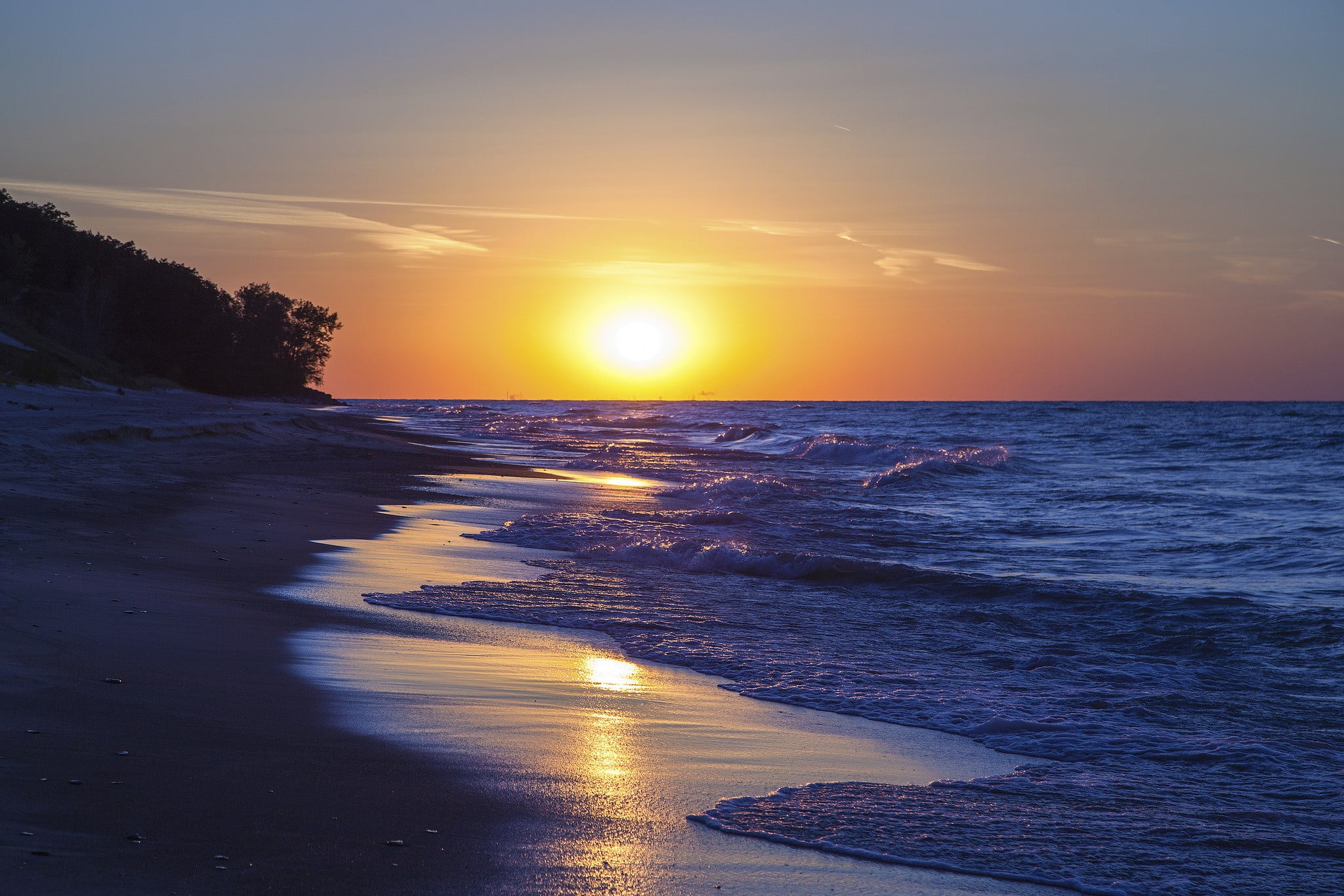 horizon over water, outdoors, sun, sea, sunset, beach, land, tranquil scene, orange color, water, idyllic, horizon, tranquility, beauty in nature, no people, HD Wallpaper