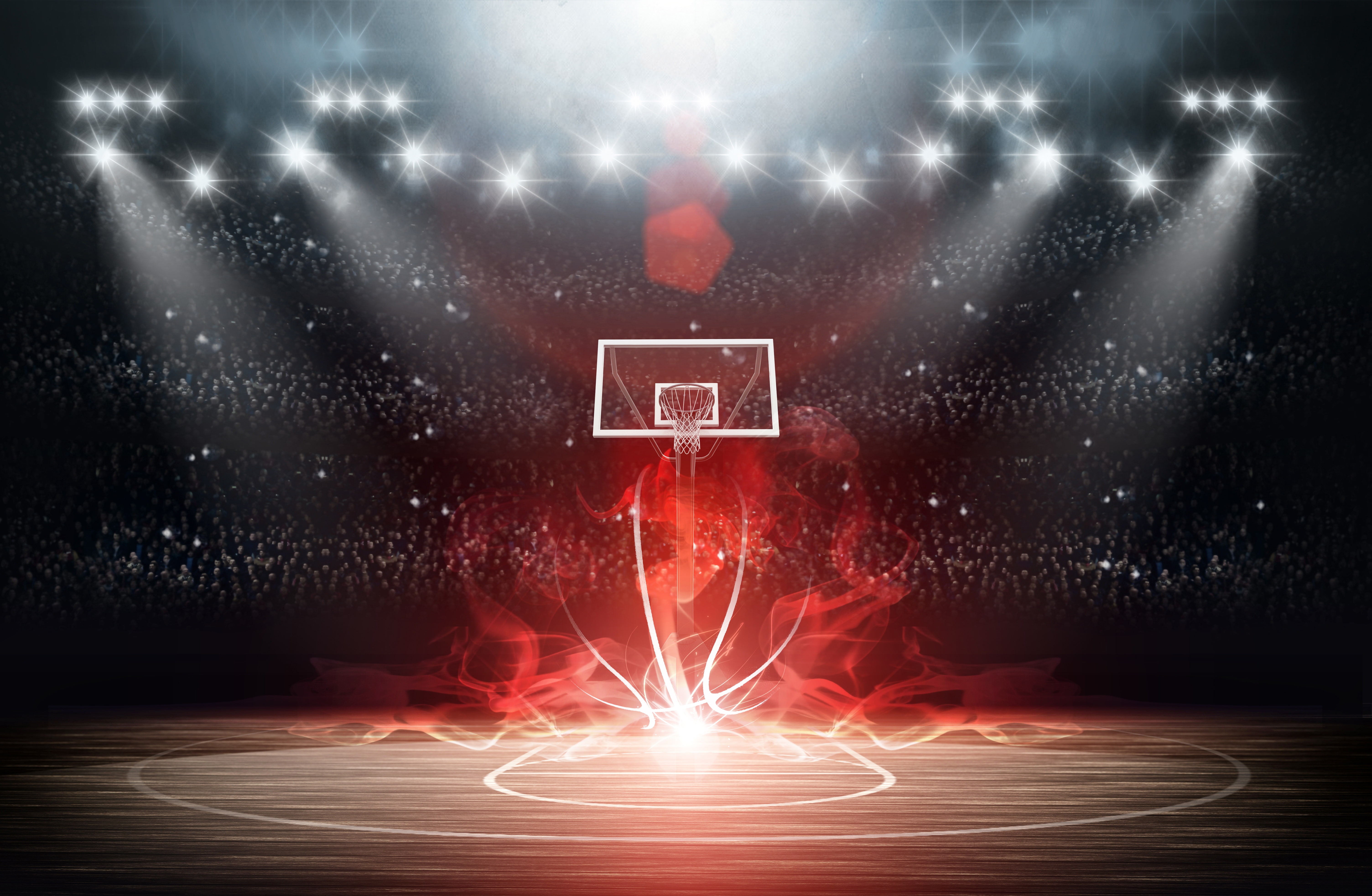 basketball, 5K, creativity, no people, effects, abstract, digital composite, glowing, motion, red, Sports, lighting equipment, sports uniform, backboard, HD Wallpaper