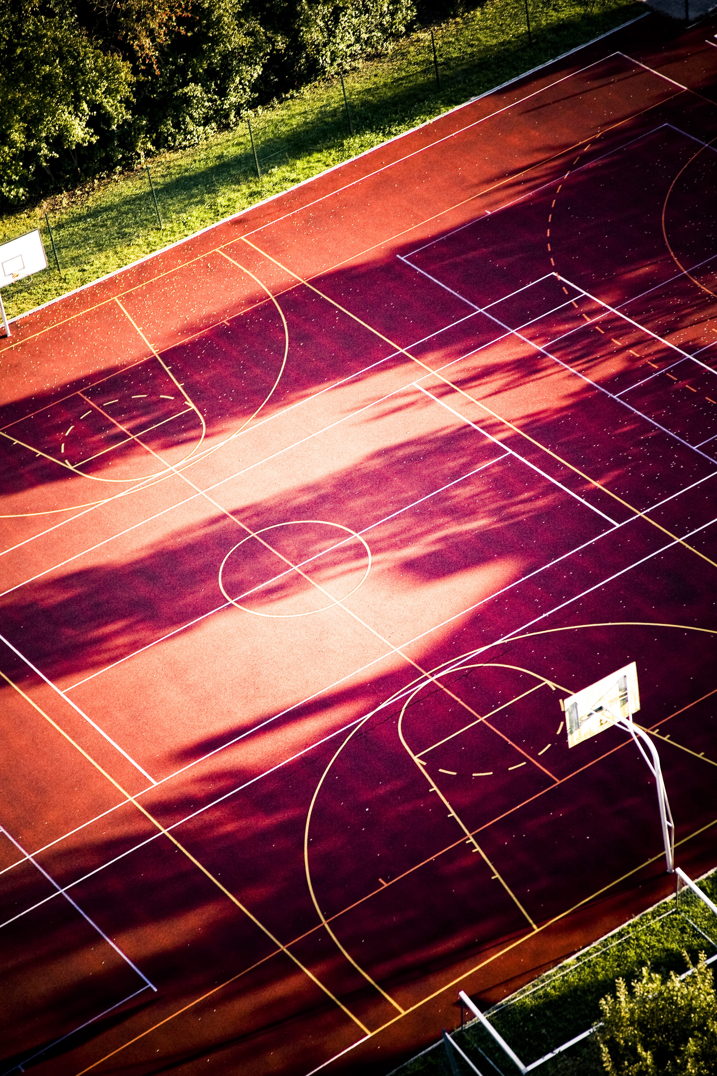backboard, games, outdoors, empty, competition, curve, no people, fun, dunking, game, athletics, basketball, tree, day, assist, grass, pattern, sunlight, Phone HD Wallpaper