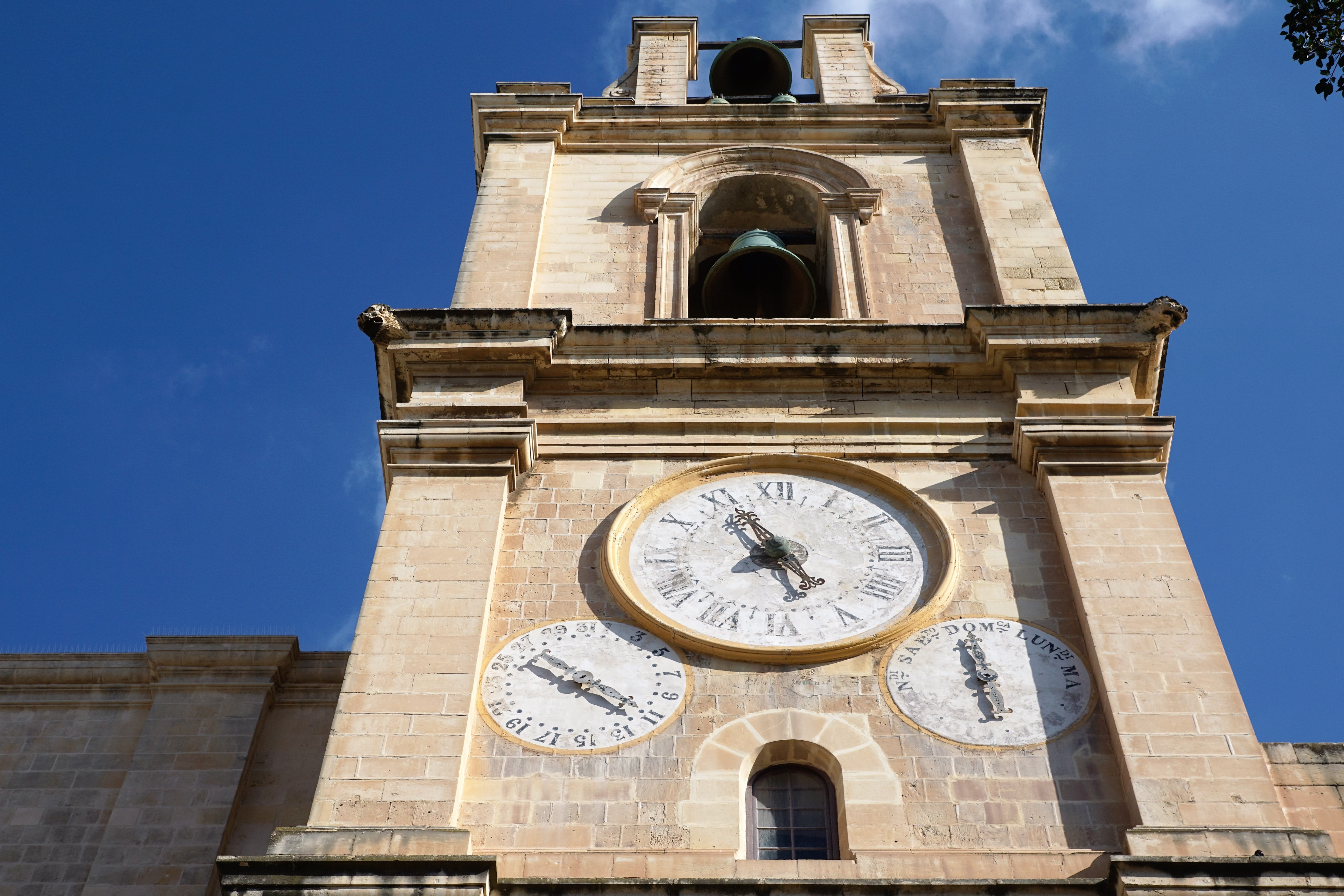 sky, religion, festival, architecture, celebration, vacations, island, time, place of worship, building, clock face, valetta, church, 5K, creative, luck, HD Wallpaper