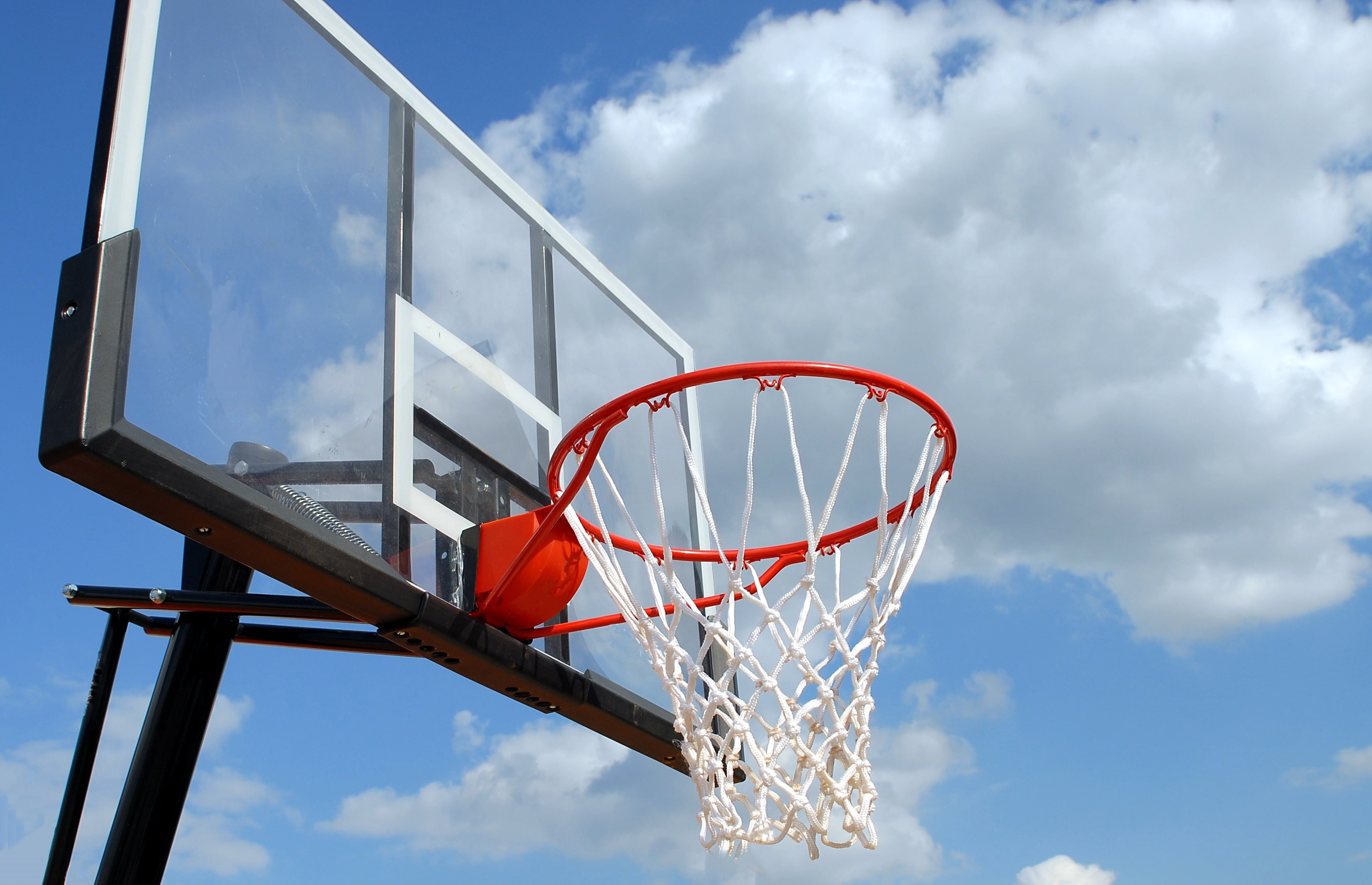 rim, 2K, blue, leisure, hoop, fun, sport, activity, game, net, basketball, action, ring, court, sky, outdoors, high, lifestyle, recreation, clouds, equipment, HD Wallpaper