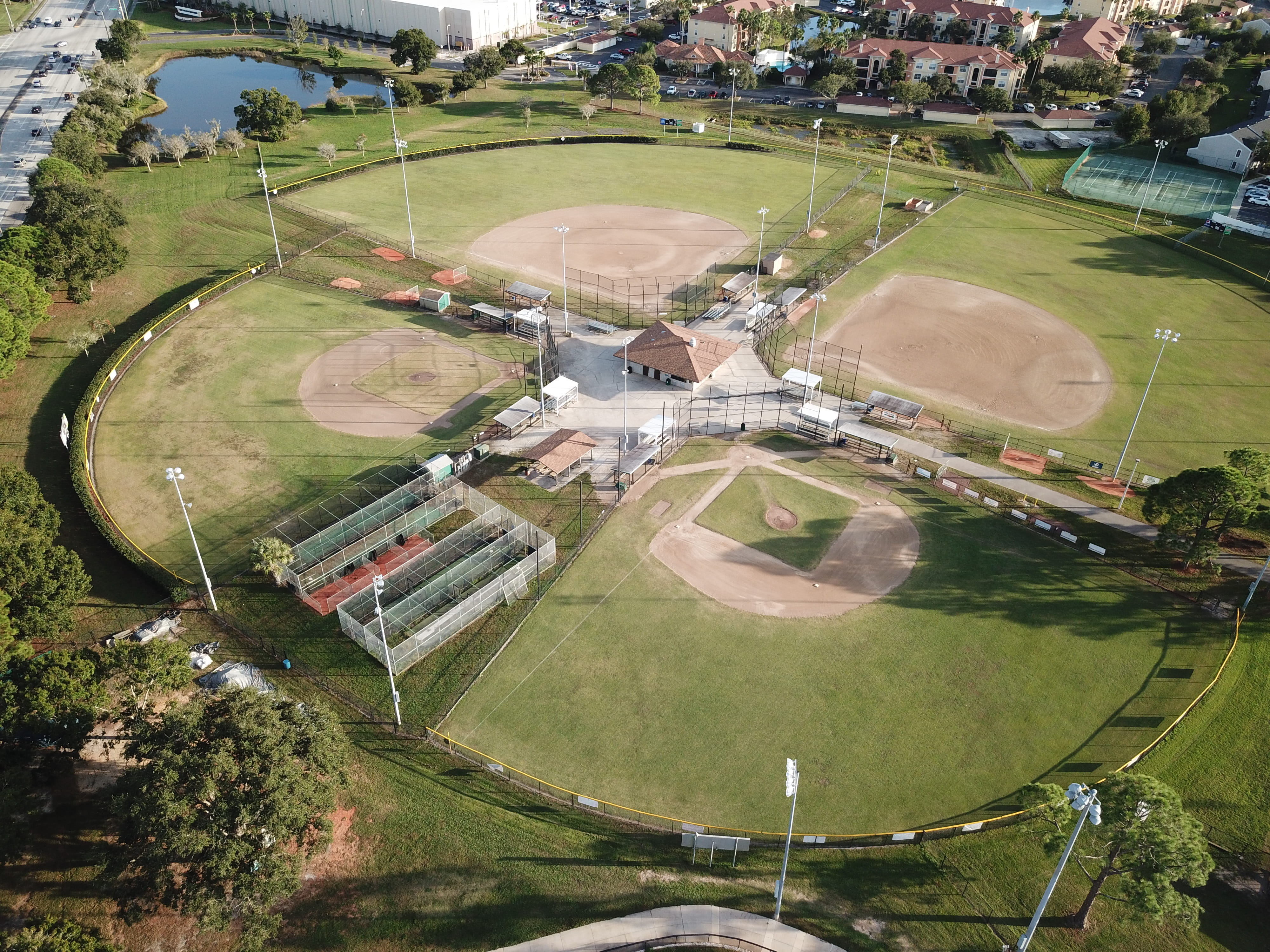 building, sport, aerial, arena, outdoors, drone photo, aerial view, grass, plant, no people, sports, field, built structure, scenery, team, nature, 4K, HD Wallpaper