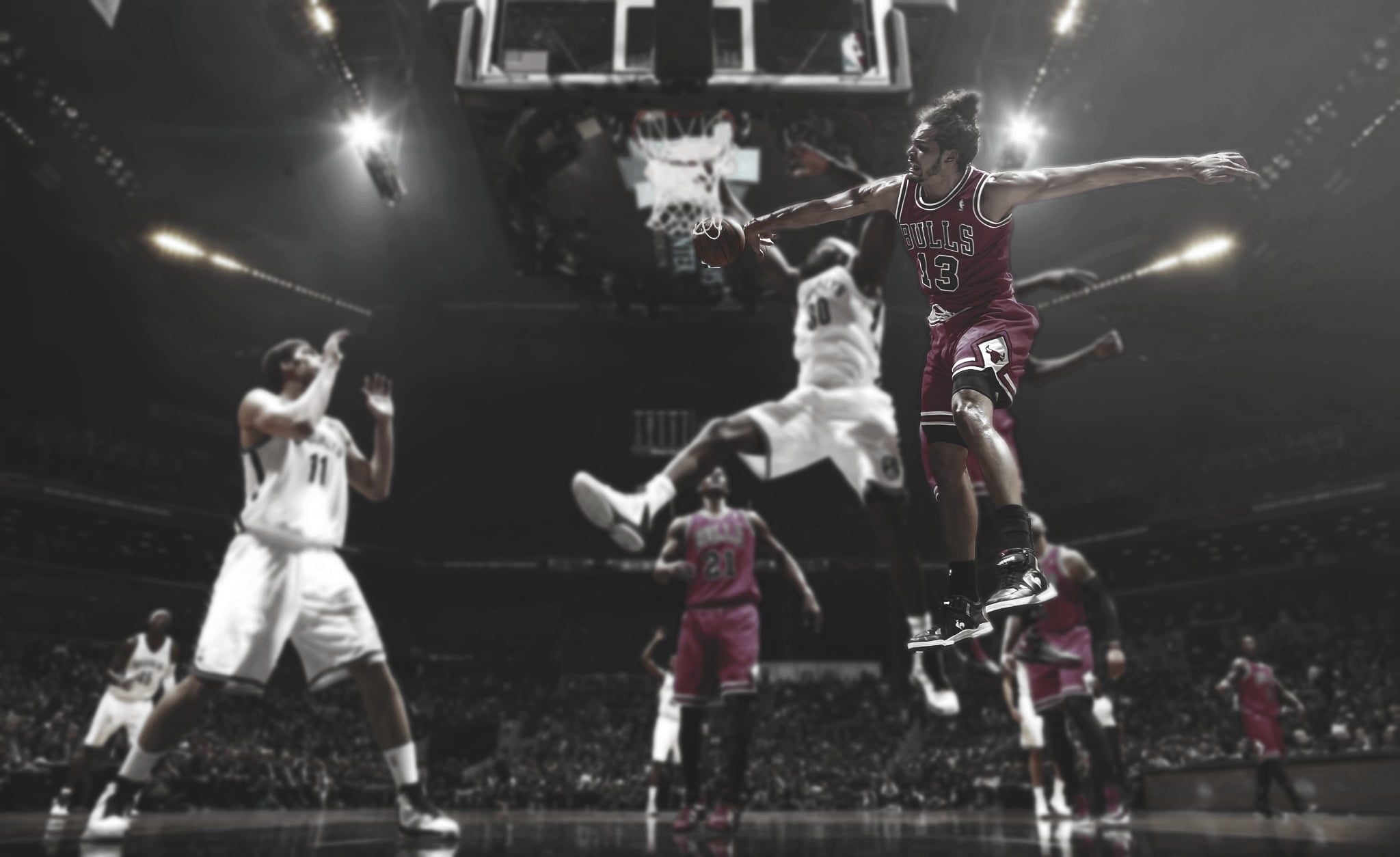 ball, effort, competition, basketball, edit, jersey, night, sports clothing, white, men, jumping, determination, full length, stadium, sports, shirts, people, HD Wallpaper