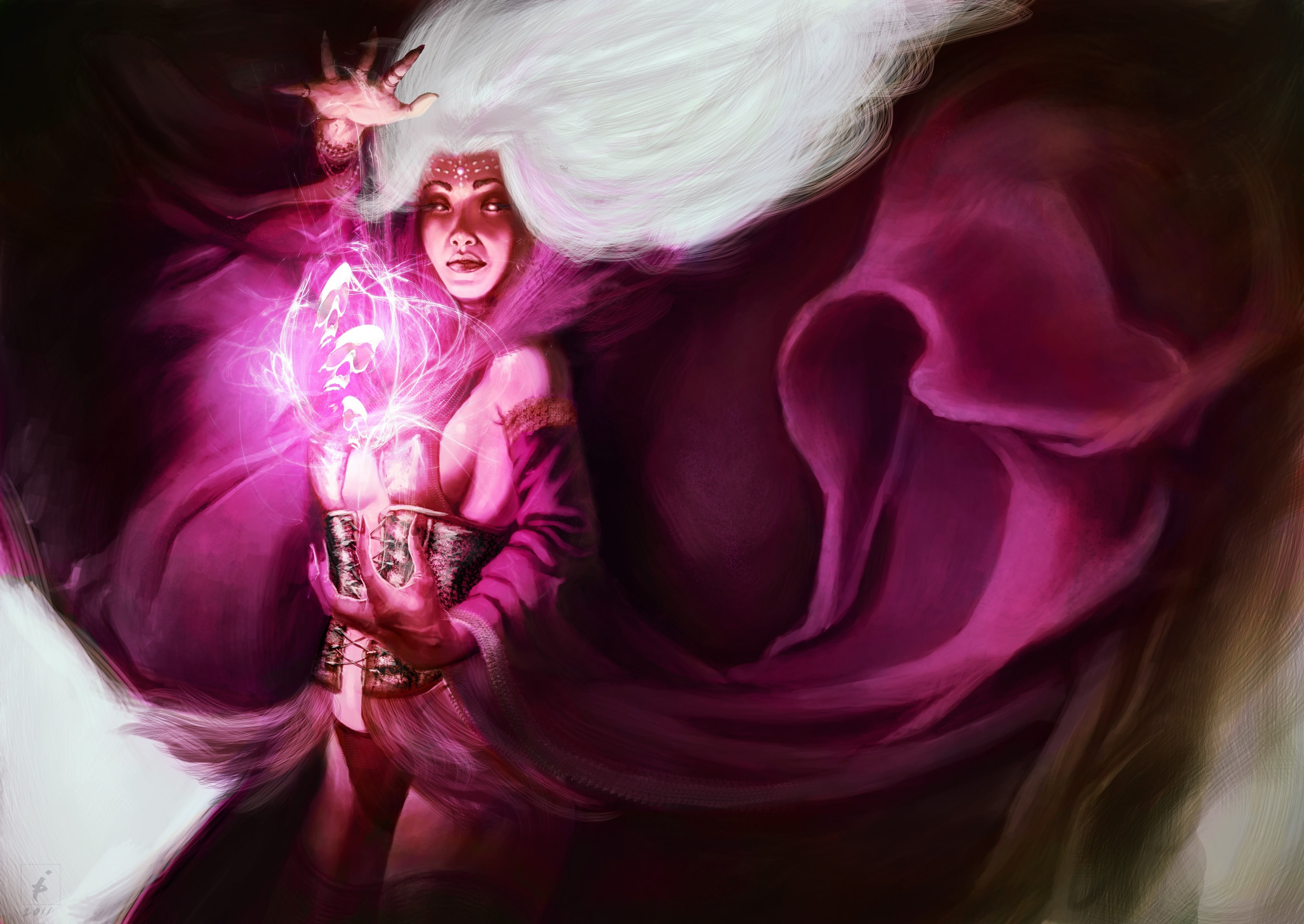 fantasy, magic, white hair, white, hair, witch, 4K, HD Wallpaper