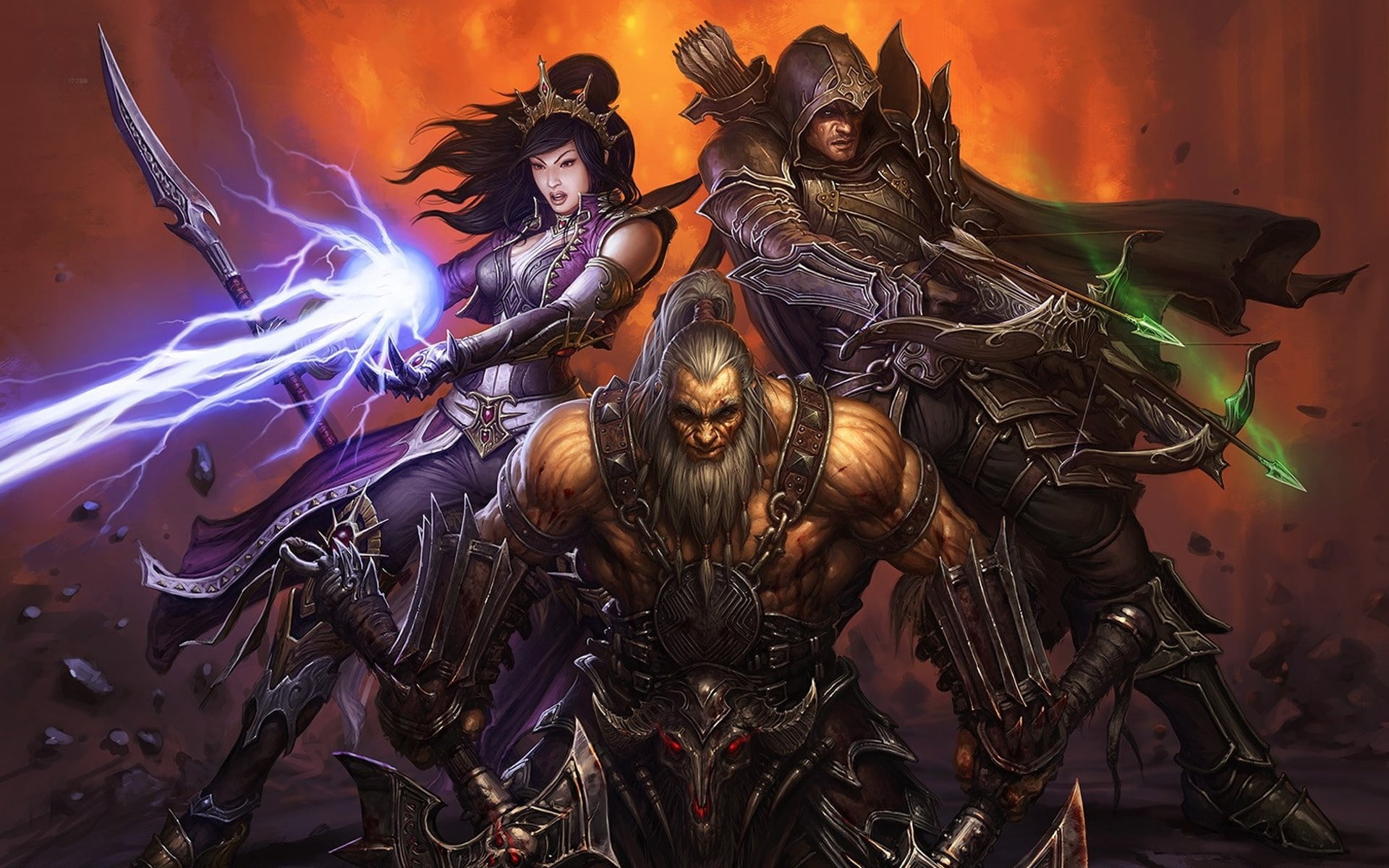 games, barbarian, axe, demon, fantasy, art, weapons, Mage, armor, video, abstract, 1080P, blood, hunter, en, wall, blizzard, hd, HD Wallpaper