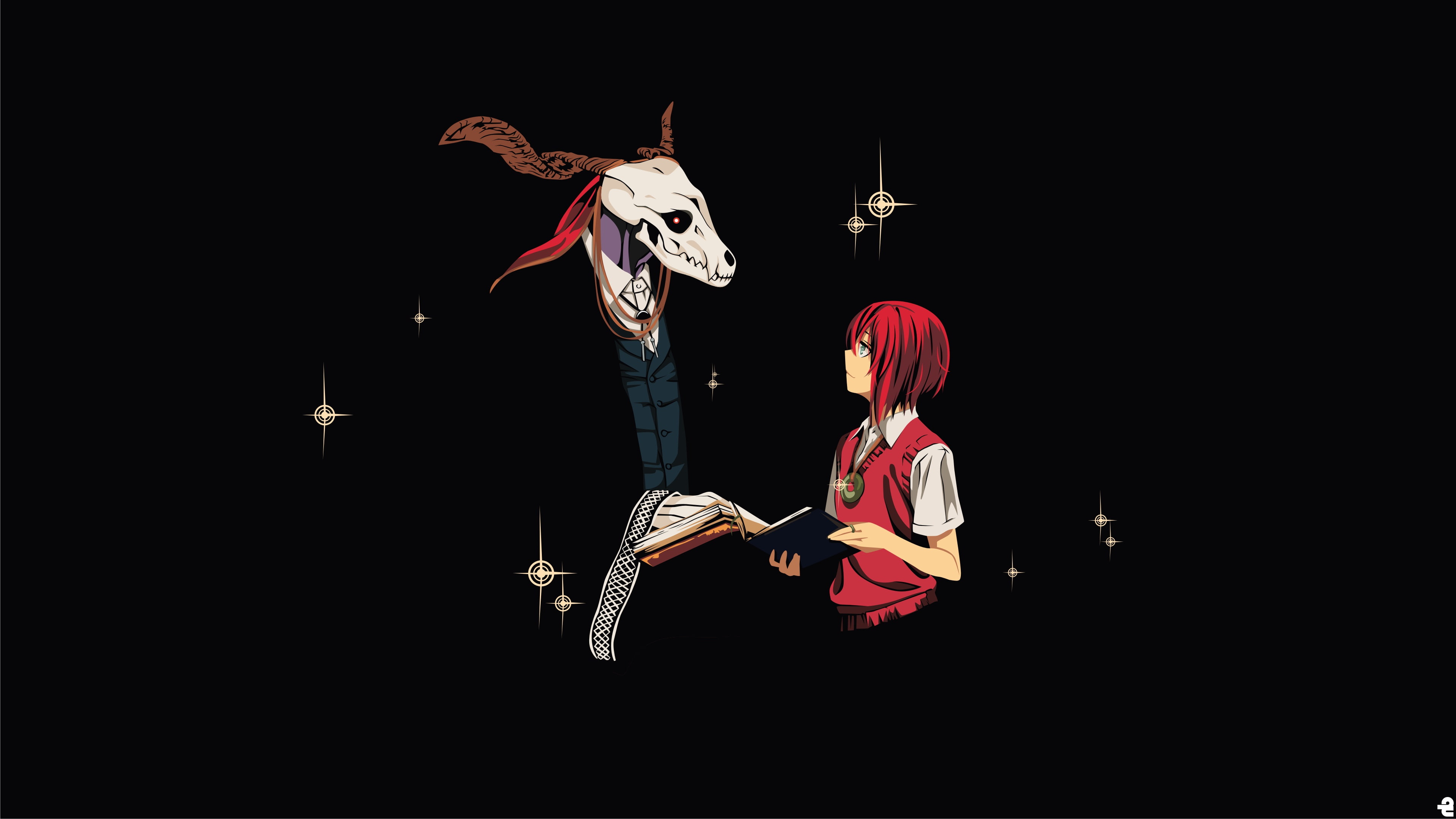 full length, unrecognizable person, standing, clothing, black background, women, red, character, 4K, art, adult, indoors, haired, performance, The Ancient Magus Bride, HD Wallpaper