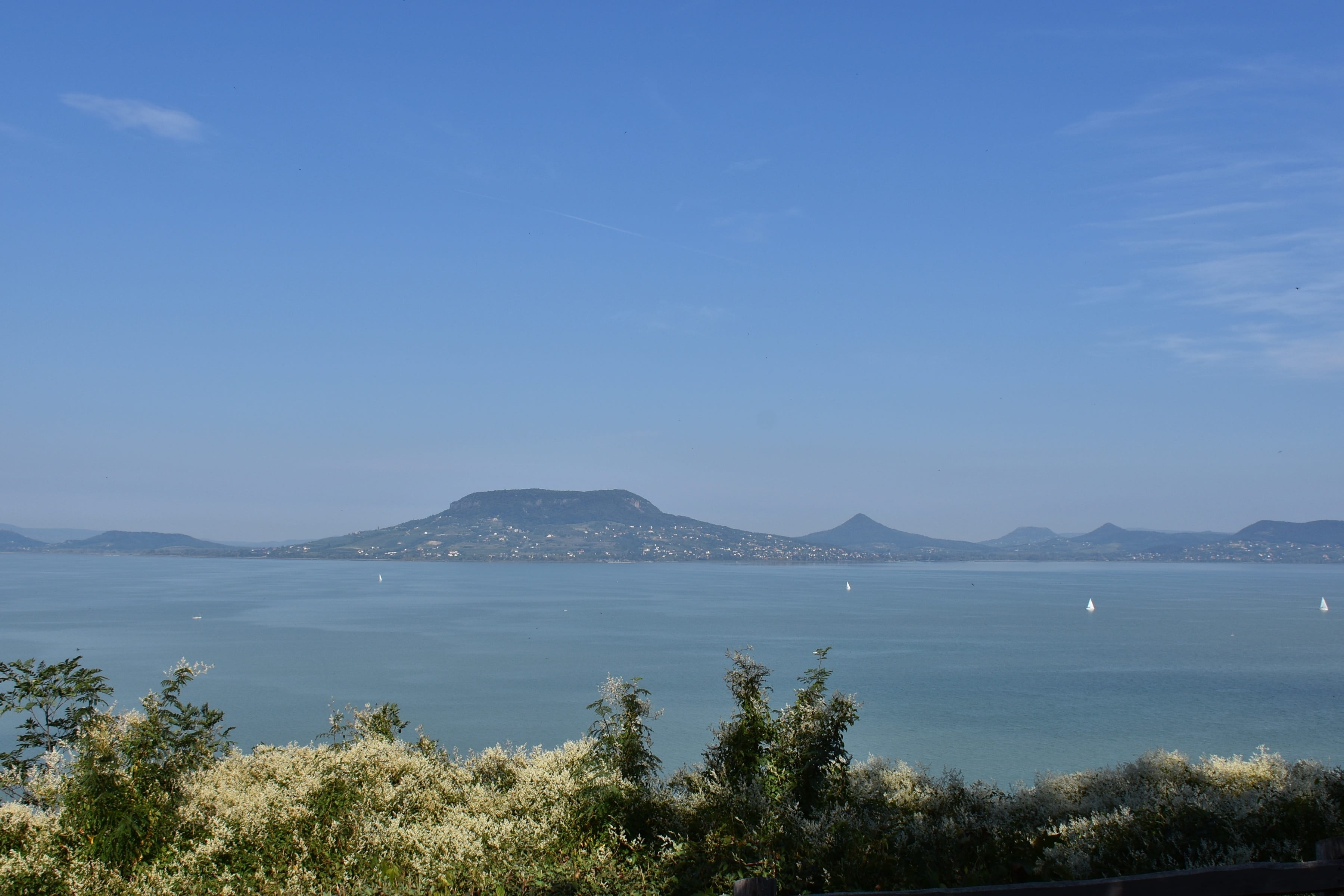 beauty in nature, land, mountain, plant, hungary, lake, tranquil scene, popular, Water, partly cloudy, Balaton, bay, nature, large, shipping, day, panorama, HD Wallpaper