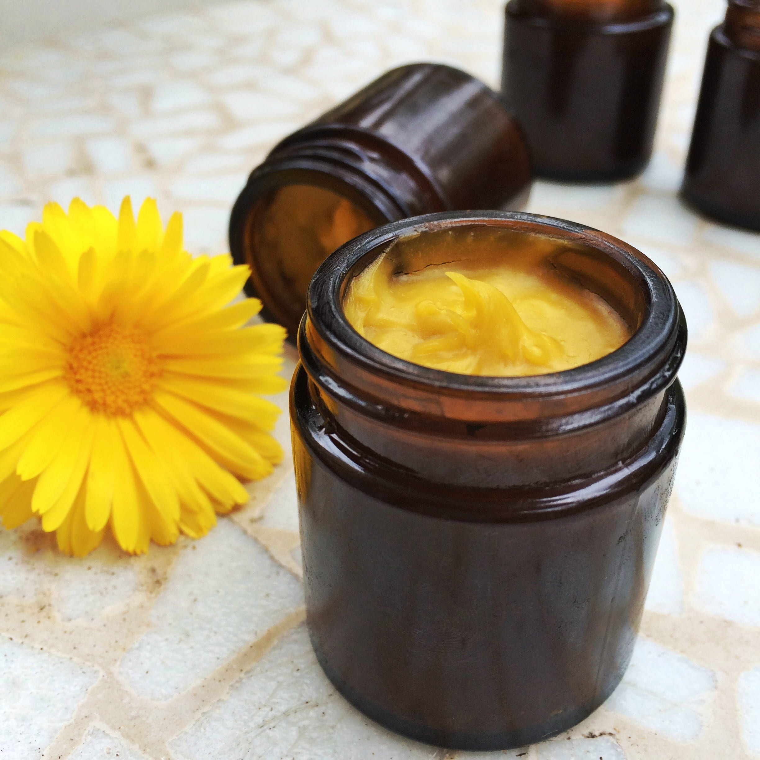 marigold, calendule, food, table, bottle, ready-to-eat, temptation, ointment, cream, calendula officinalis, flowering plant, no people, yellow, daisy, high angle view, Phone HD Wallpaper