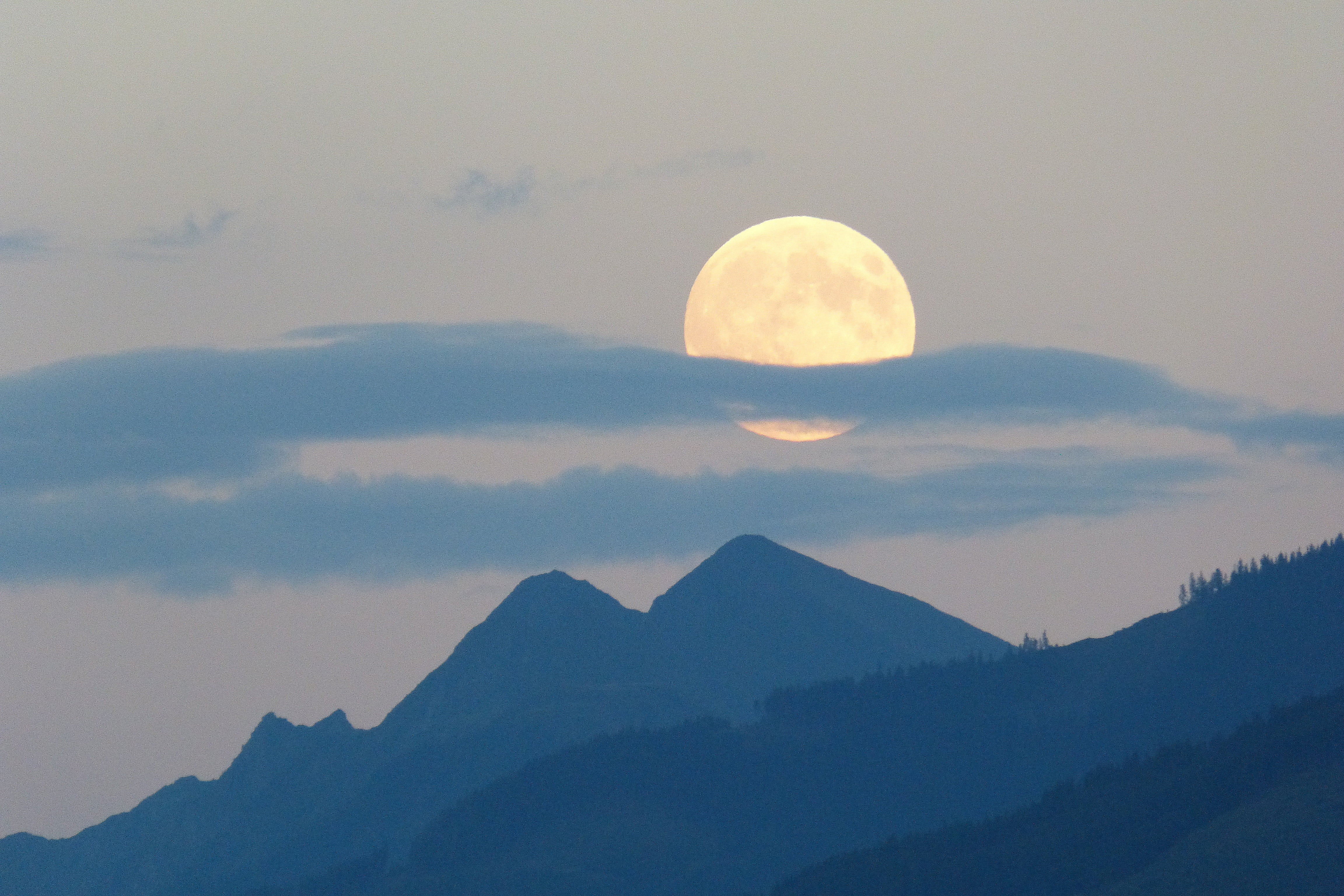 shape, night, dusk, sky, environment, cloud plume, super moon, mountain peak, twilight, silhouette, idyllic, moon, mountain ridge, tranquil scene, tranquility, HD Wallpaper