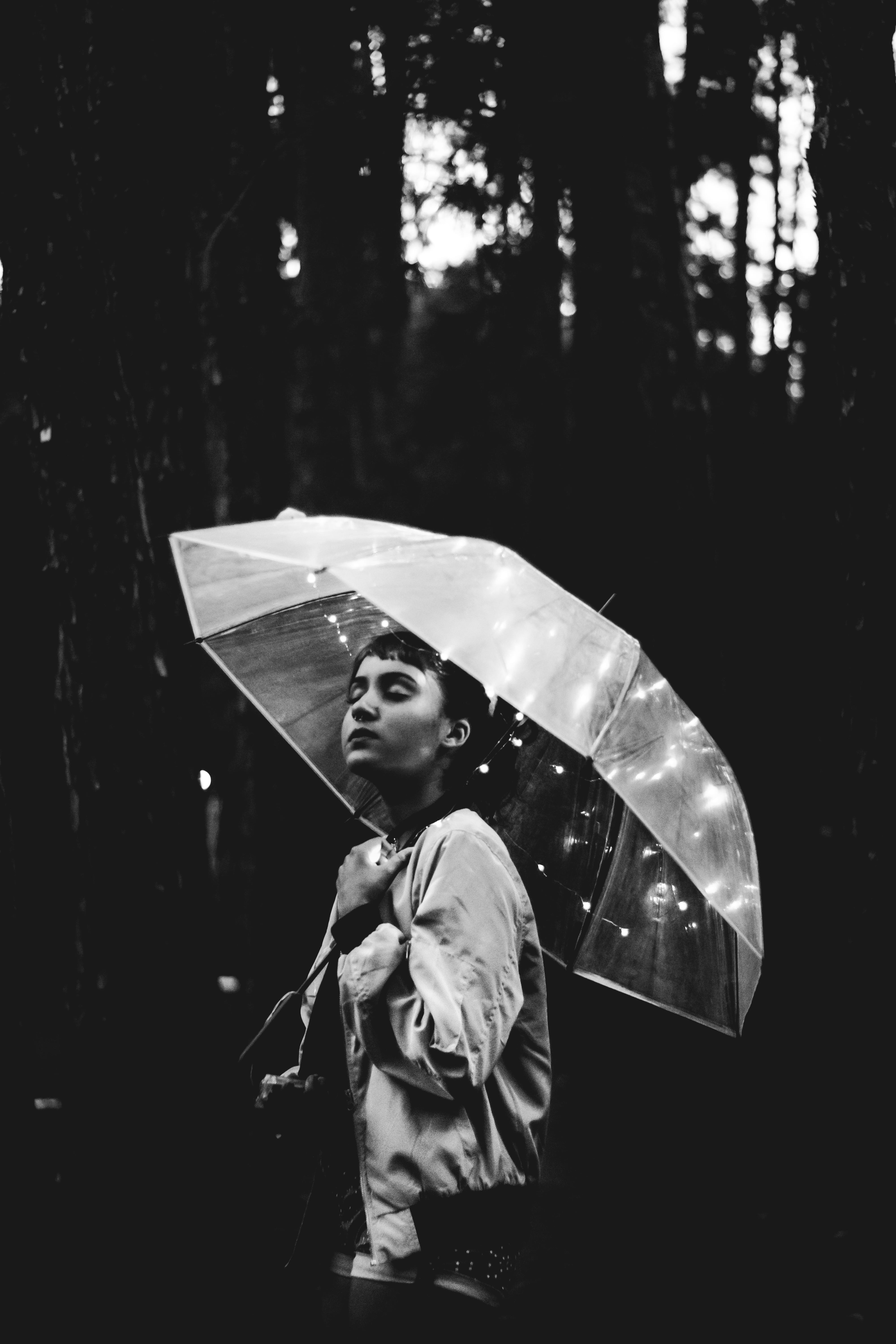 dark, wear, portrait, walking, black-and-white, three quarter length, outdoors, rain, woman, person, one person, women, clothing, silhouette, veil, standing, Phone HD Wallpaper