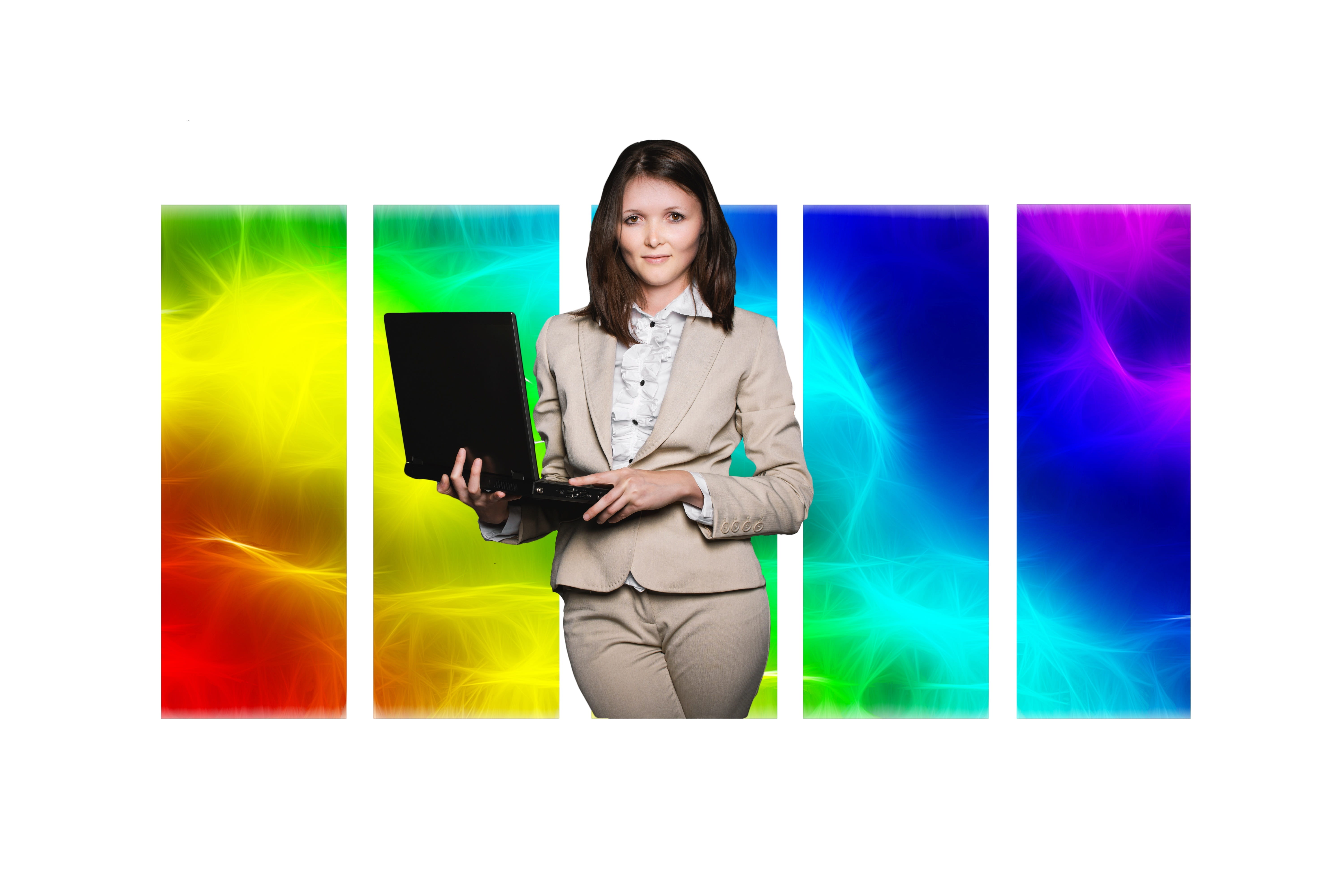 computer, colorful, standing, digital composite, schöner, laptop, young women, self-conscious, job, looking at camera, futuristic, young adult, technology, HD Wallpaper