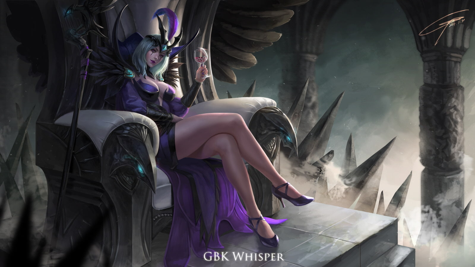 cleavage, League Of Legends, 720P, magician, fantasy Art, LeBlanc (League Of Legends), video games, staff, Video Game Girls, HD Wallpaper