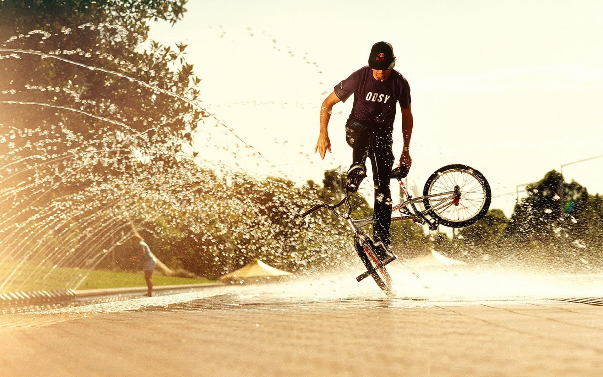 red, seasons, odsy, hd, land, 1080P, trickster, bull, tricks, red bull, mtb, summer, flat, art, nature, HD Wallpaper