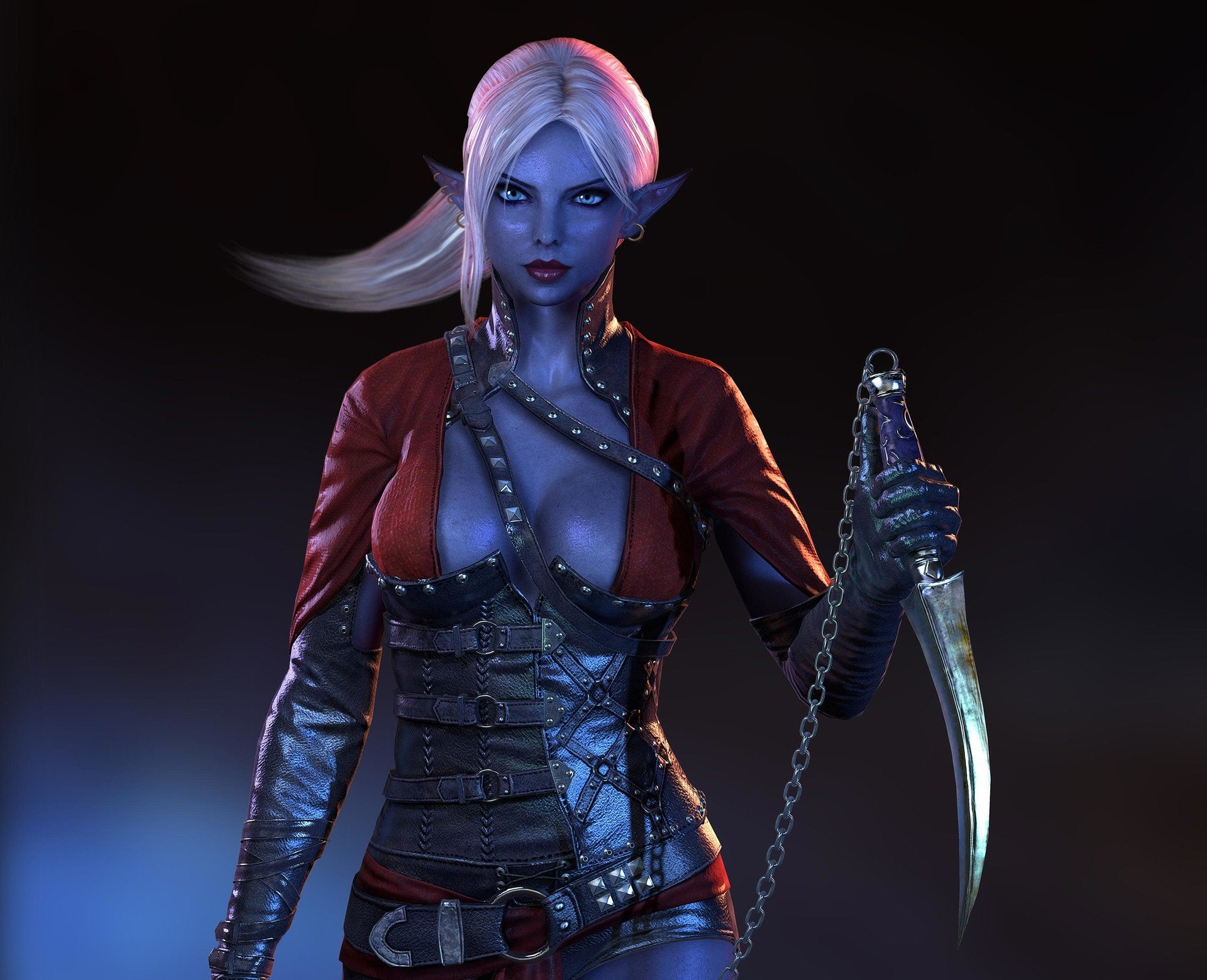 Dark, Elf, Dagger, Woman Warrior, Fantasy, Women Warrior, 1080P, HD Wallpaper