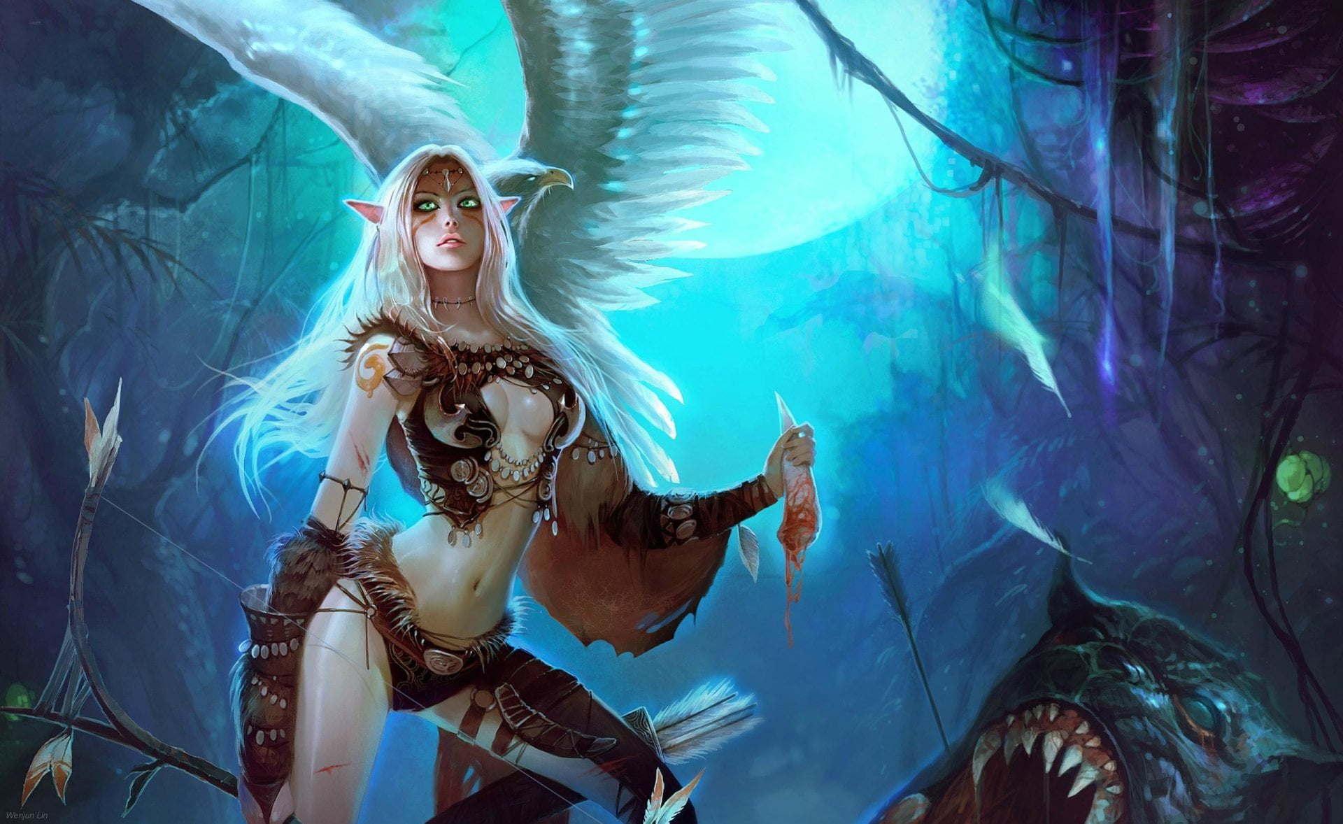 women, people, Dark, hairstyle, young women, long hair, Wings, mouth, underwater, representation, mouth open, nature, Fantasy, real people, animal wildlife, HD Wallpaper