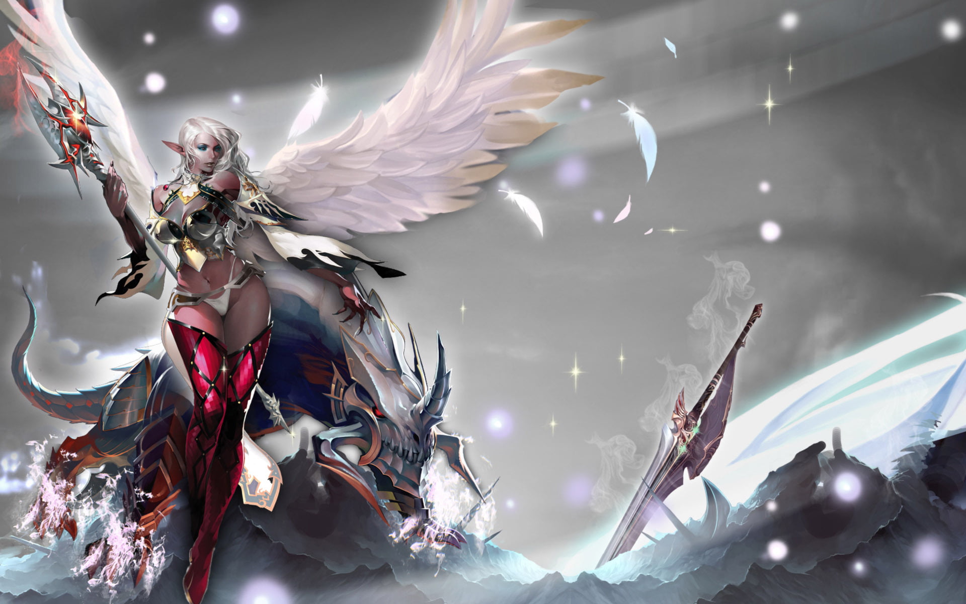 christmas, girl, fantasy, lighting equipment, no people, illustration, season, spear, monster, low angle view, angel, ice, abstract, art and craft, creativity, HD Wallpaper